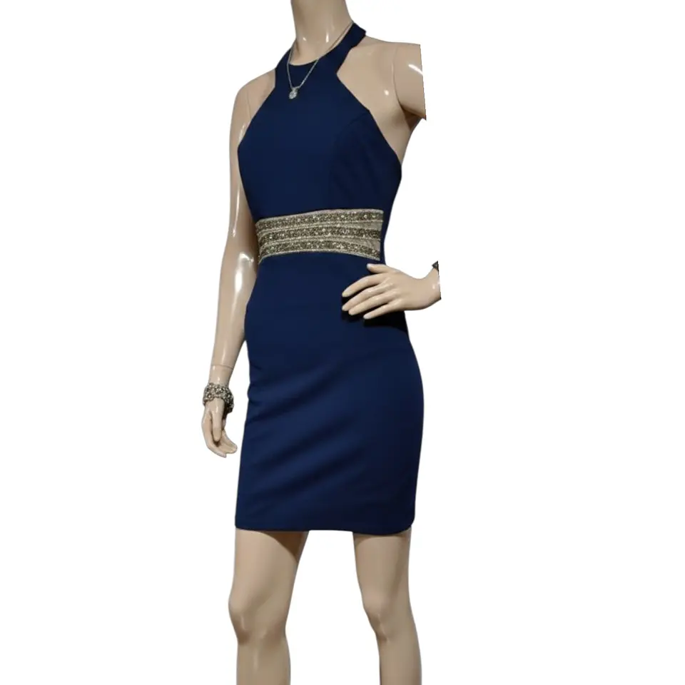 Vestido de Fiesta Cuello Halter Cintura Strass - Talla S 3