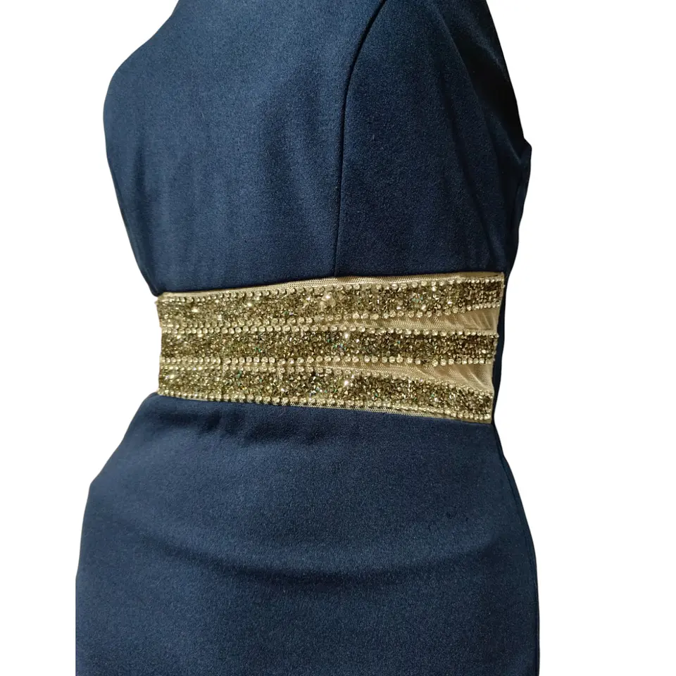 Vestido de Fiesta Cuello Halter Cintura Strass - Talla S 5