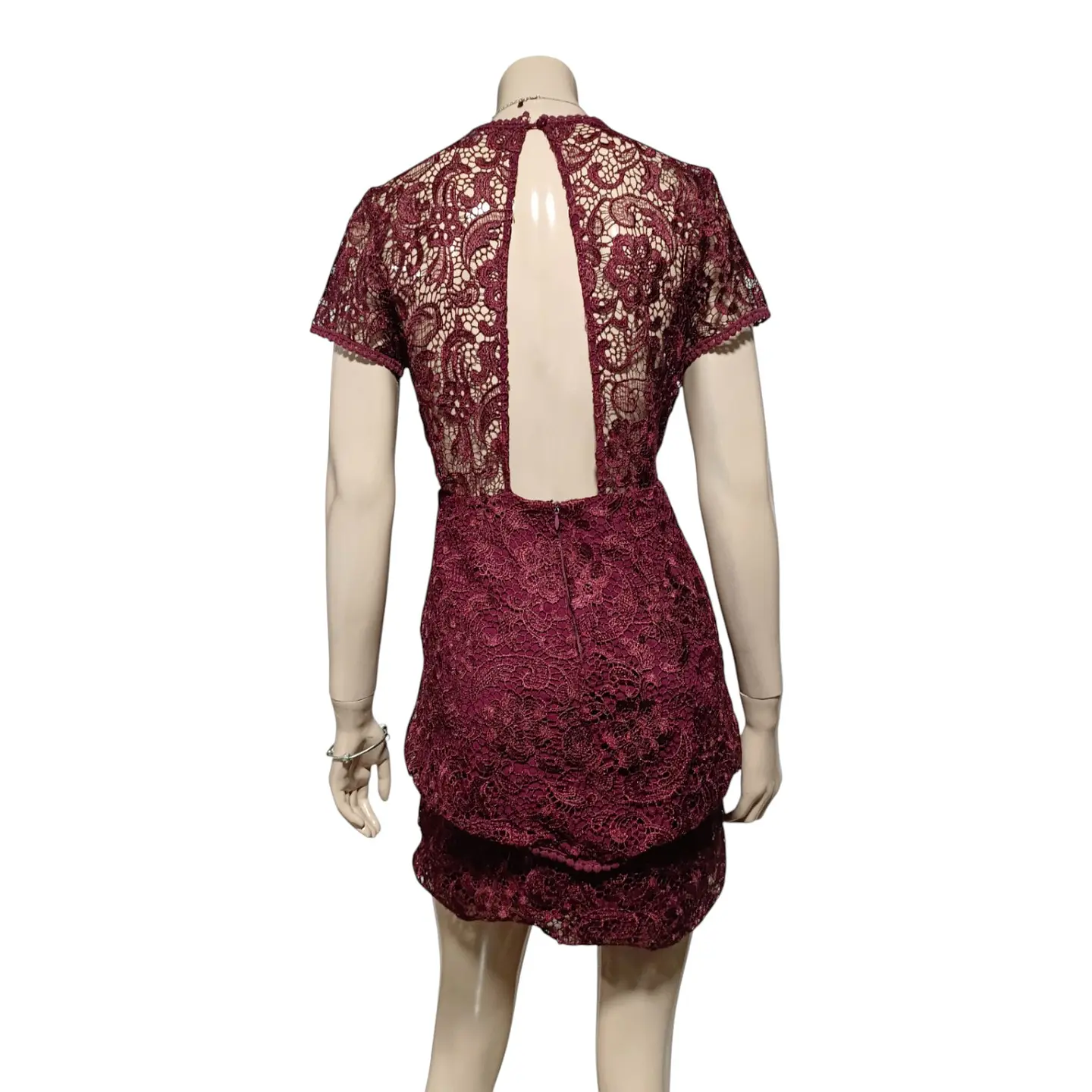 Mini Vestido de Fiesta de Encaje Burdeo - Talla S 7