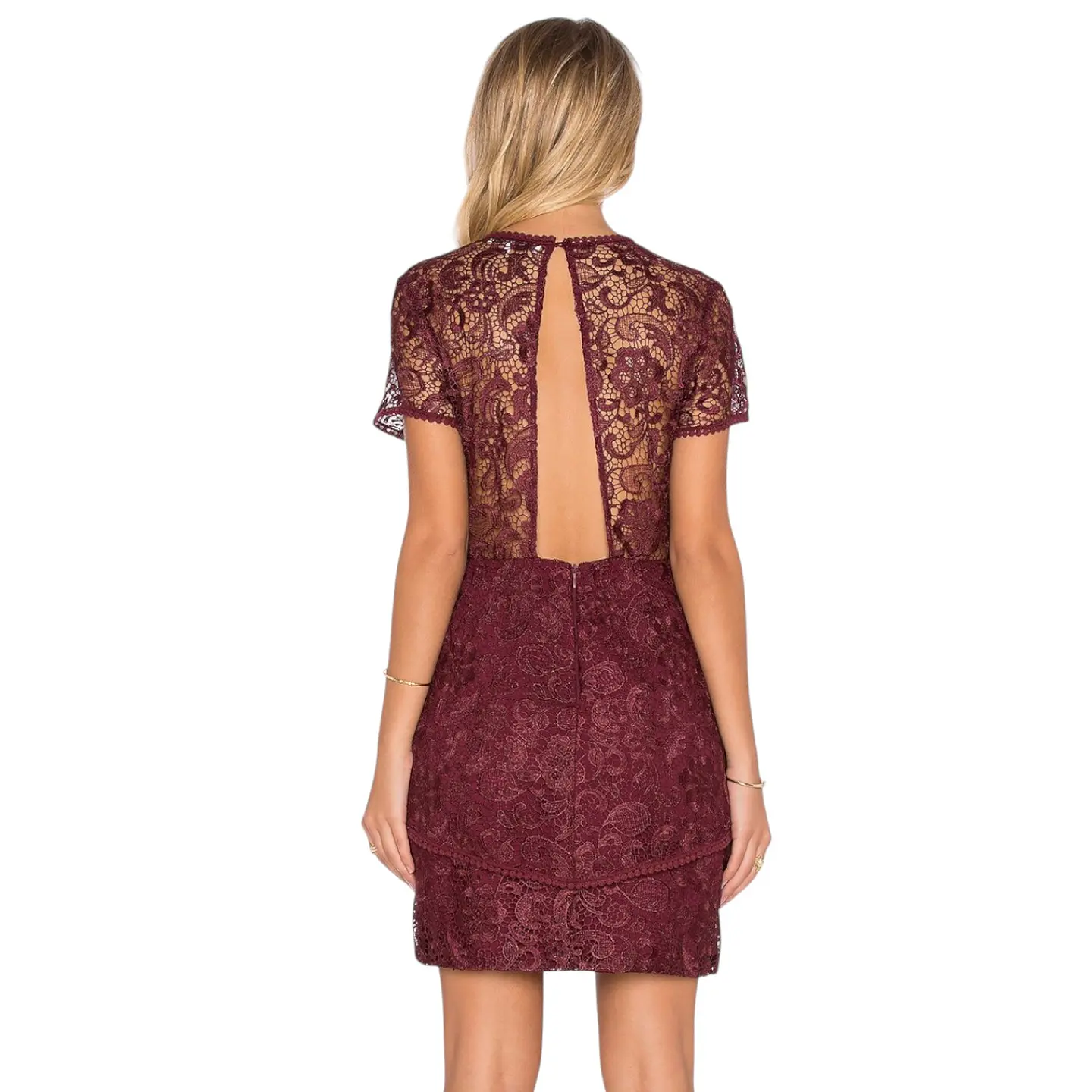 Mini Vestido de Fiesta de Encaje Burdeo - Talla S 3