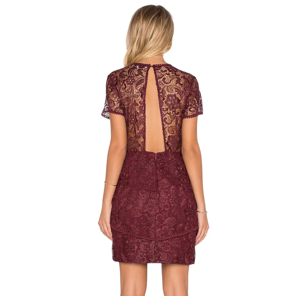 Mini Vestido de Fiesta de Encaje Burdeo - Talla S 3