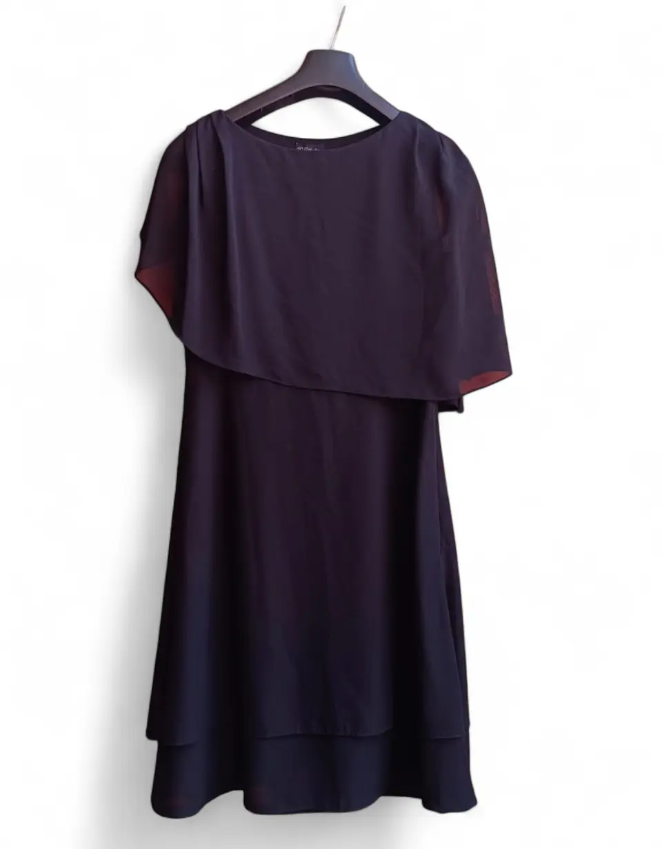 Vestido De Fiesta Negro De Gasa Con Capa Superior - Talla S 9