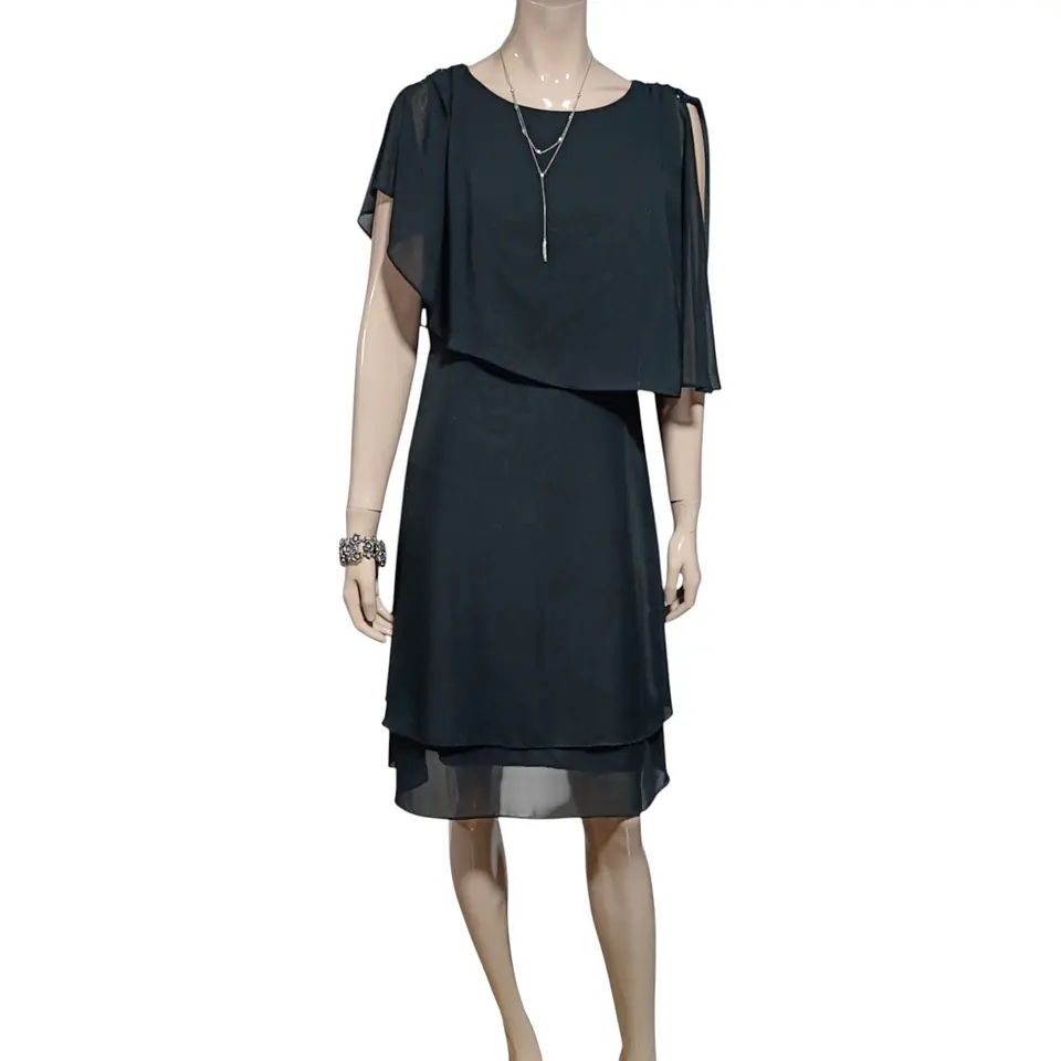 Vestido De Fiesta Negro De Gasa Con Capa Superior - Talla S 2