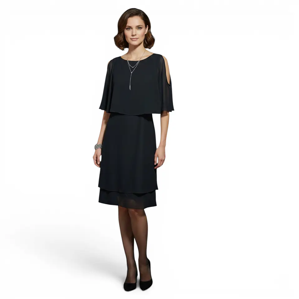 Vestido De Fiesta Negro De Gasa Con Capa Superior - Talla S 1