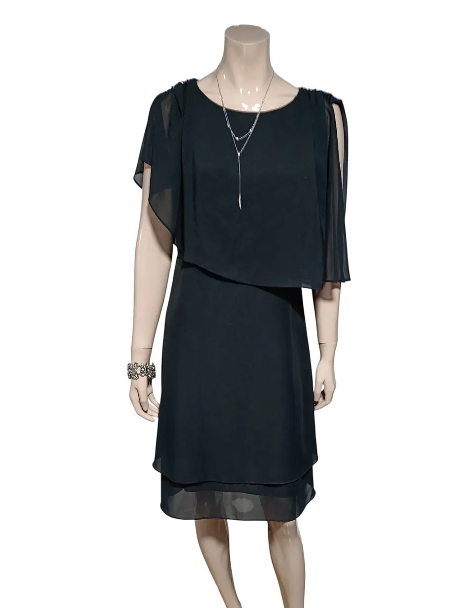 Vestido De Fiesta Negro De Gasa Con Capa Superior - Talla S 3