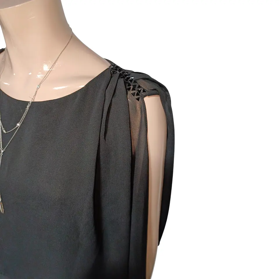 Vestido De Fiesta Negro De Gasa Con Capa Superior - Talla S 6