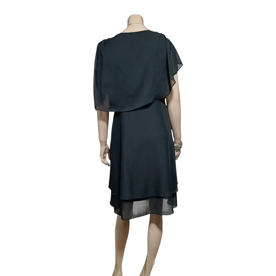 Vestido De Fiesta Negro De Gasa Con Capa Superior - Talla S 5