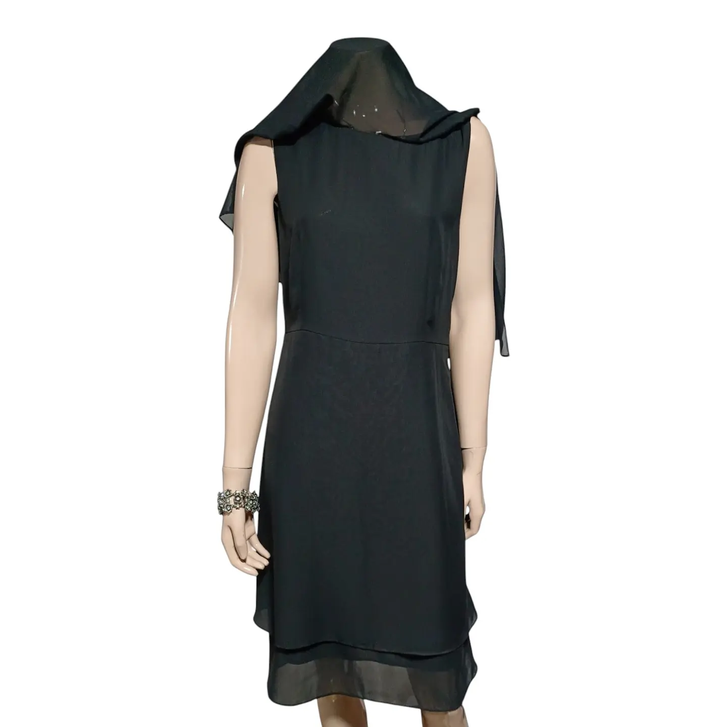 Vestido De Fiesta Negro De Gasa Con Capa Superior - Talla S 8
