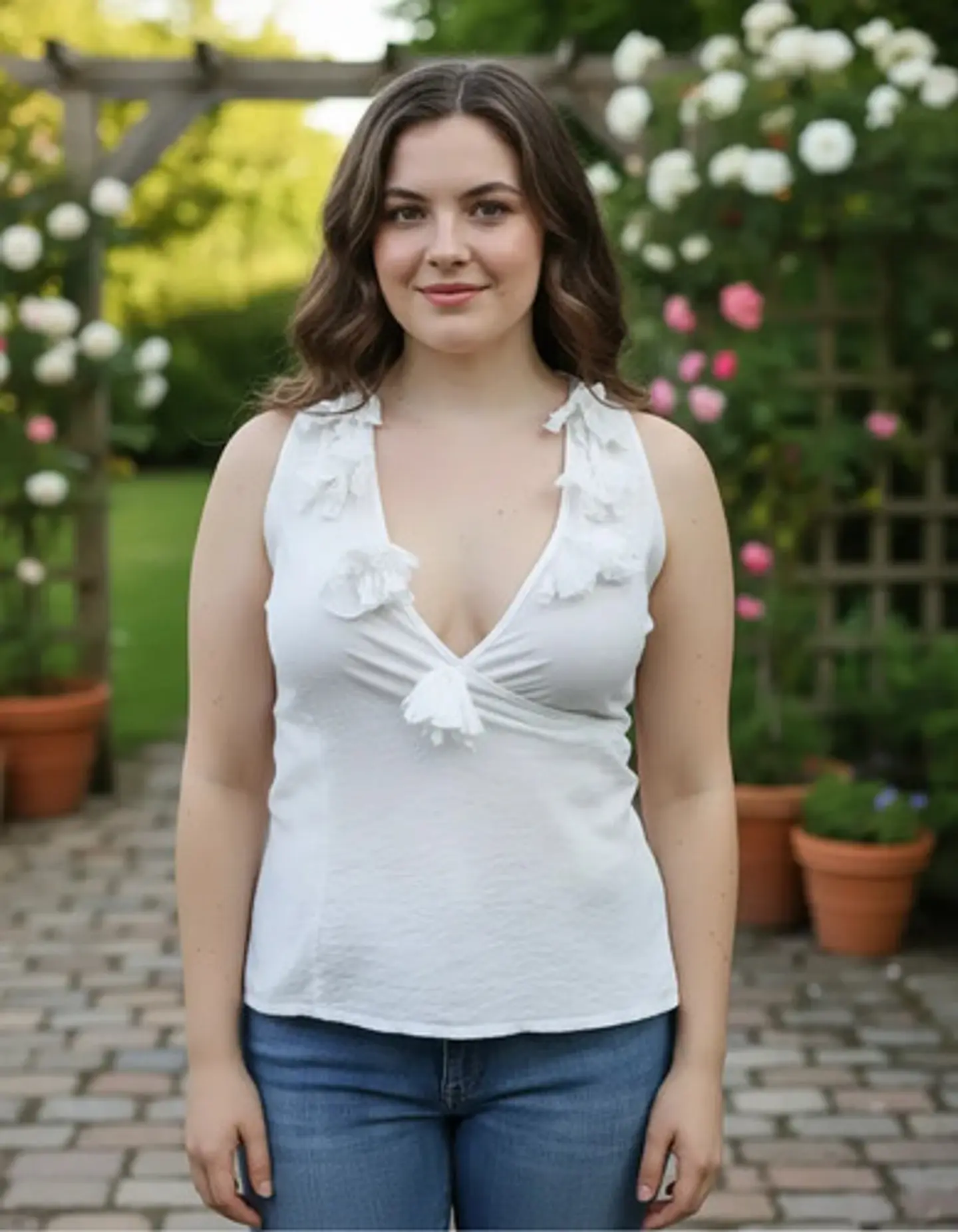 Blusa Banca Cruzada Sin Mangas Escote Profundo Talla L 1