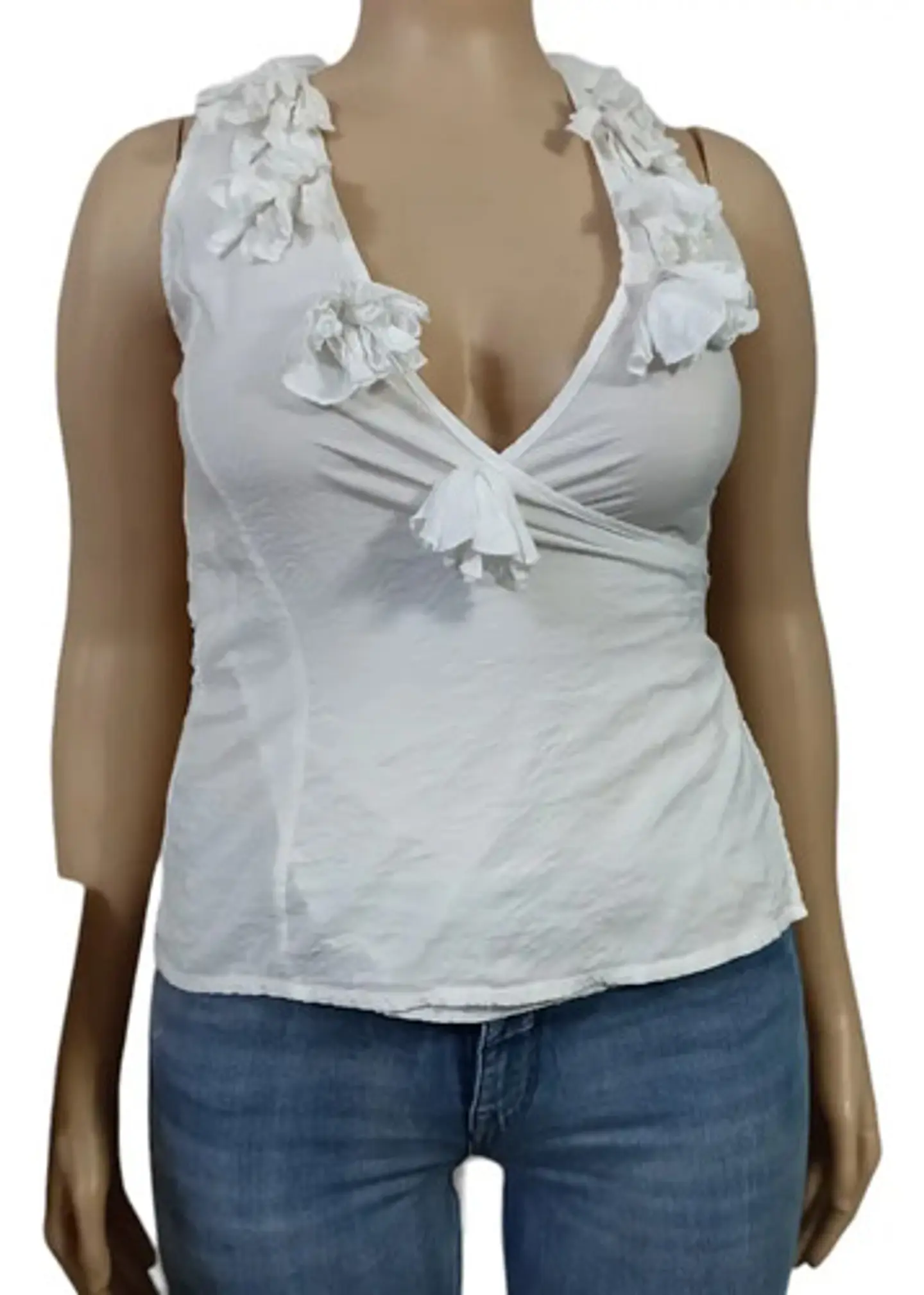 Blusa Banca Cruzada Sin Mangas Escote Profundo Talla L 3