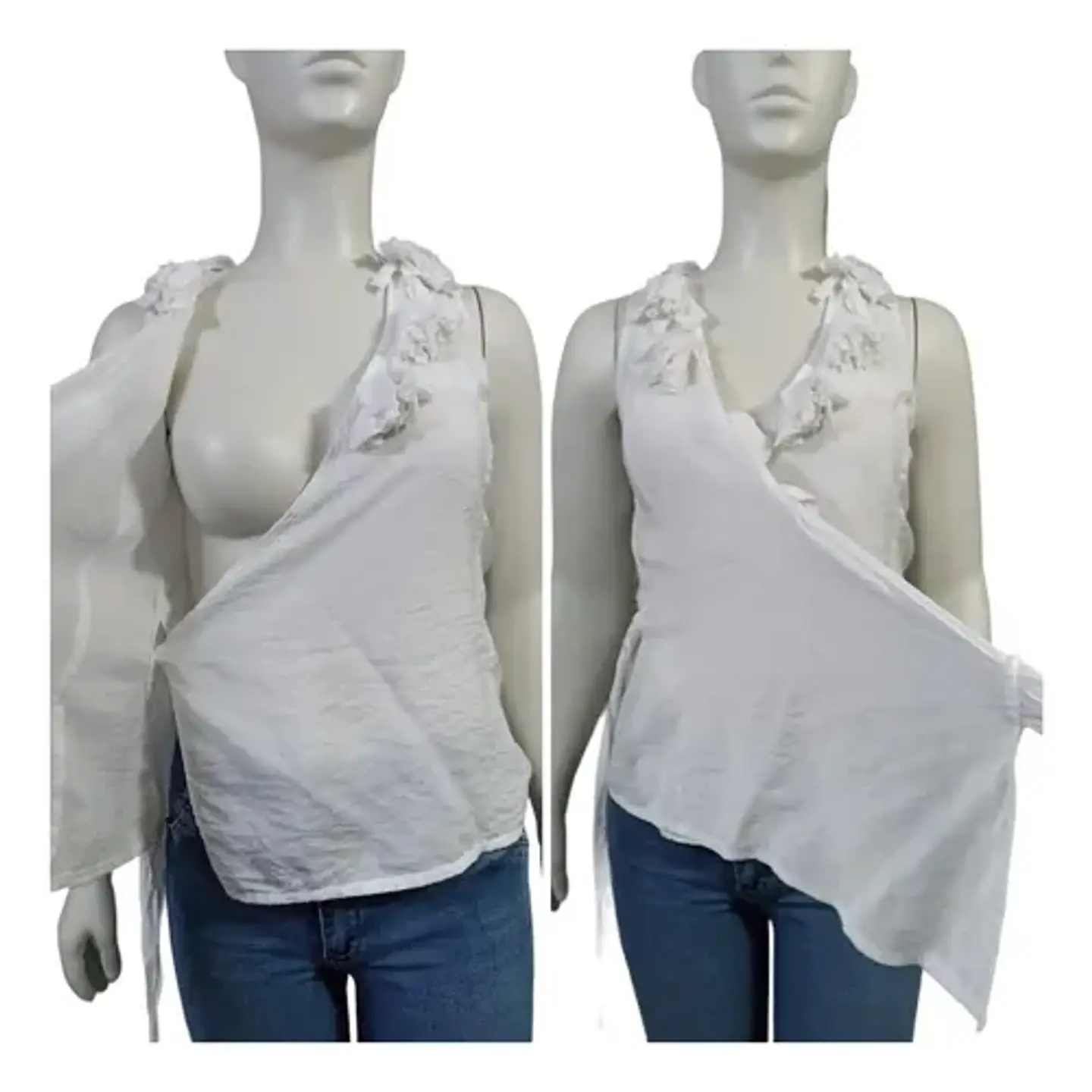 Blusa Banca Cruzada Sin Mangas Escote Profundo Talla L 5
