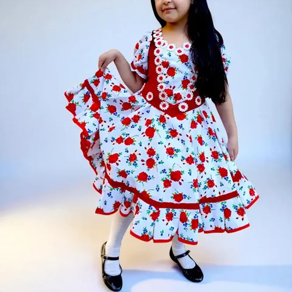 Vestido Huasa China Estampado Floral Para Niña 6 A 8 Años 1