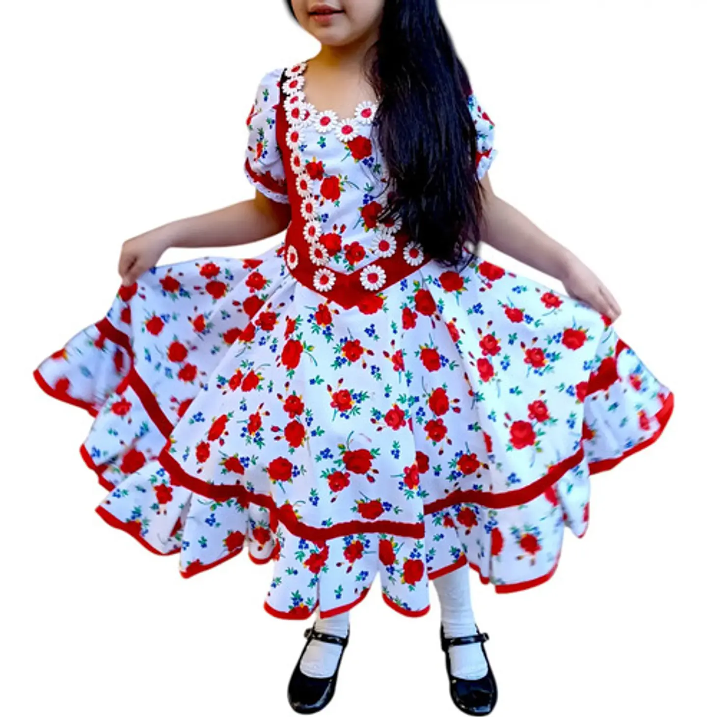 Vestido Huasa China Estampado Floral Para Niña 6 A 8 Años 2