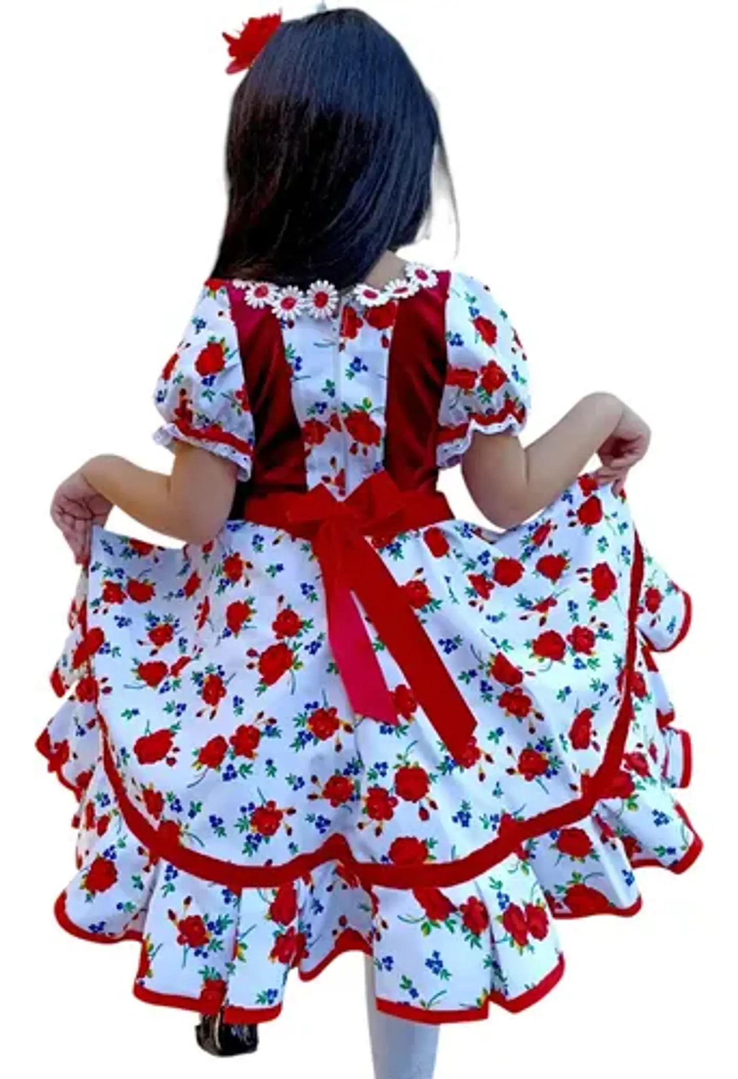 Vestido Huasa China Estampado Floral Para Niña 6 A 8 Años 3