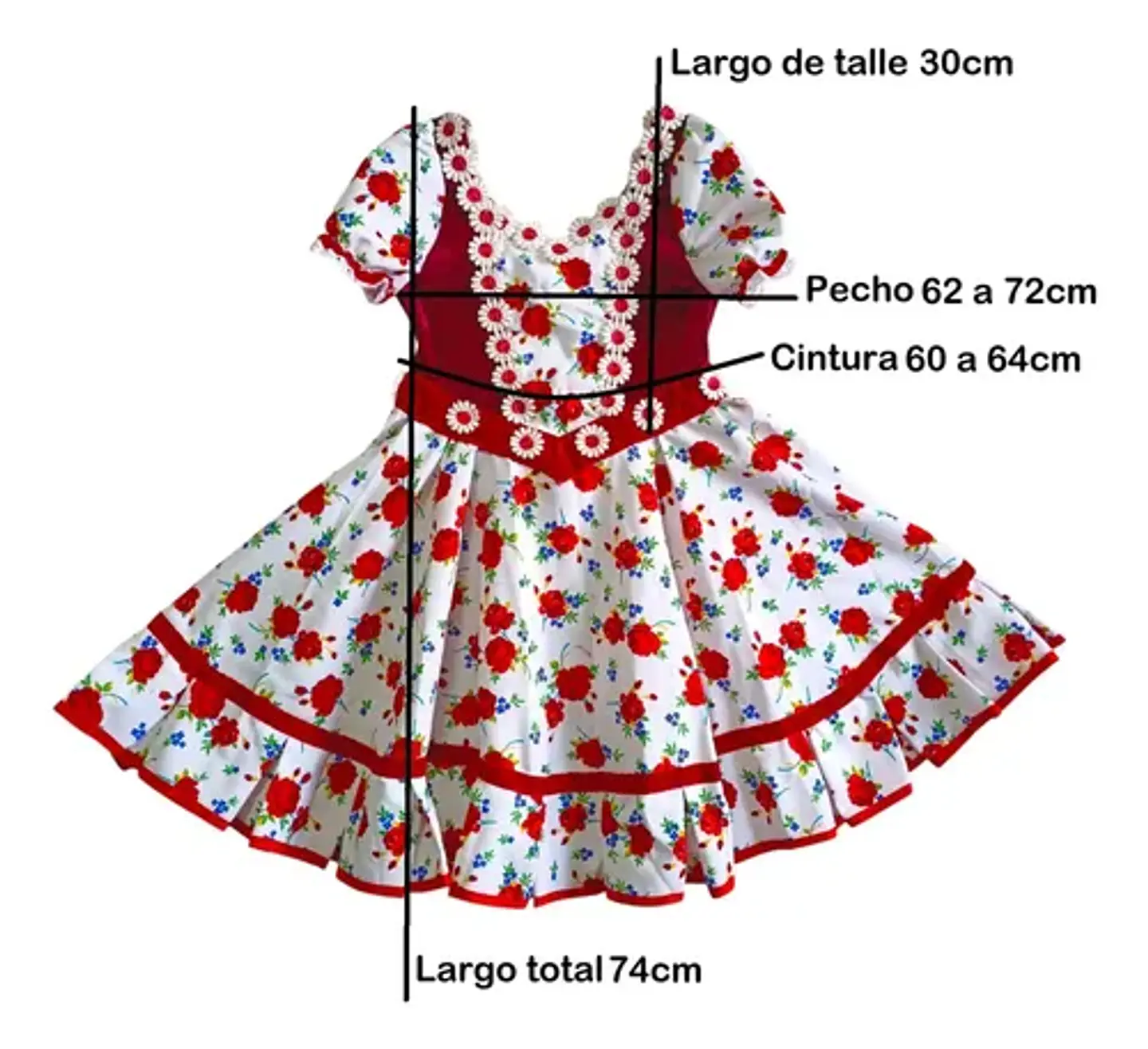 Vestido Huasa China Estampado Floral Para Niña 6 A 8 Años 10