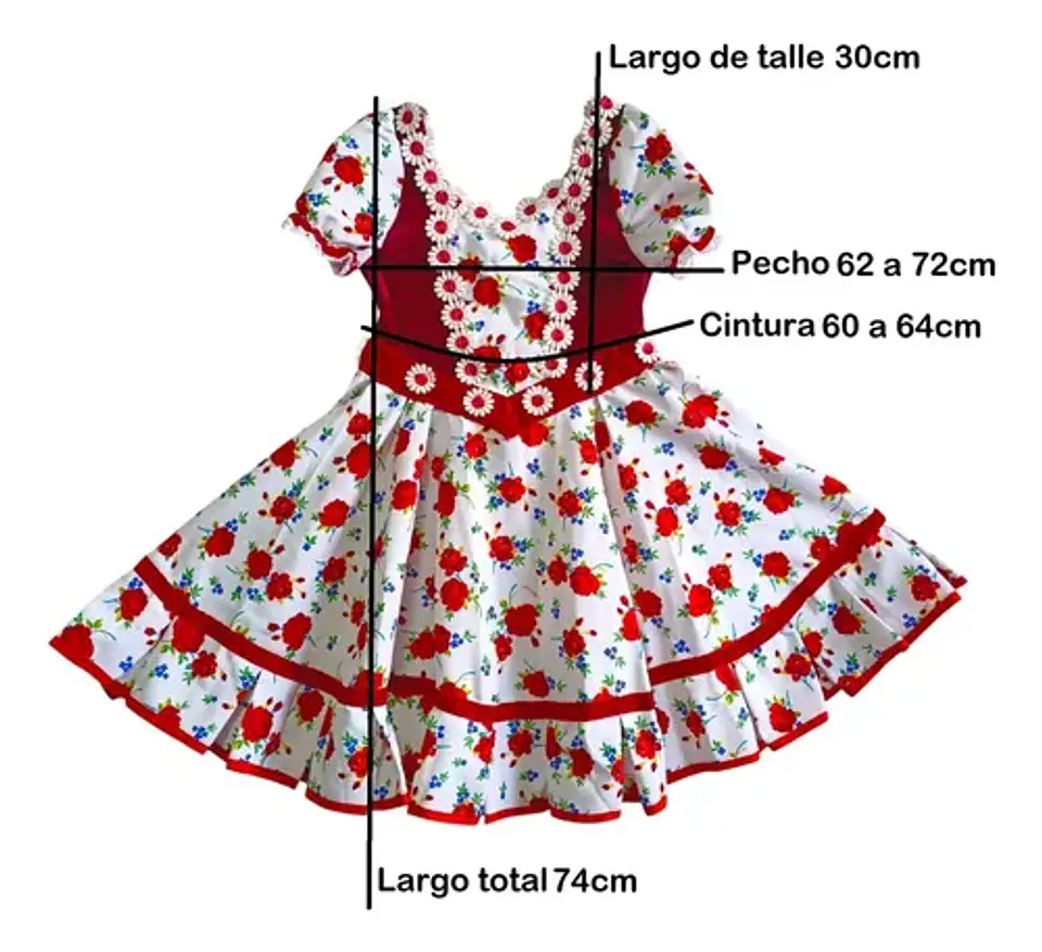 Vestido Huasa China Estampado Floral Para Niña 6 A 8 Años 10