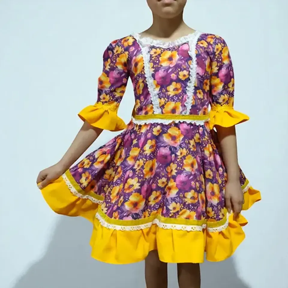 Vestido Huasa China Manga 3/4 -  Para Niña De 6 A 7 Años 1
