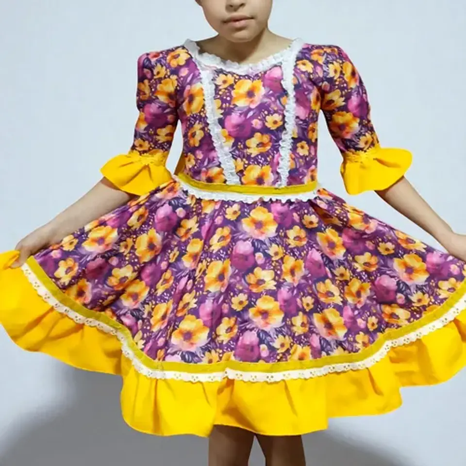 Vestido Huasa China Manga 3/4 -  Para Niña De 6 A 7 Años 2