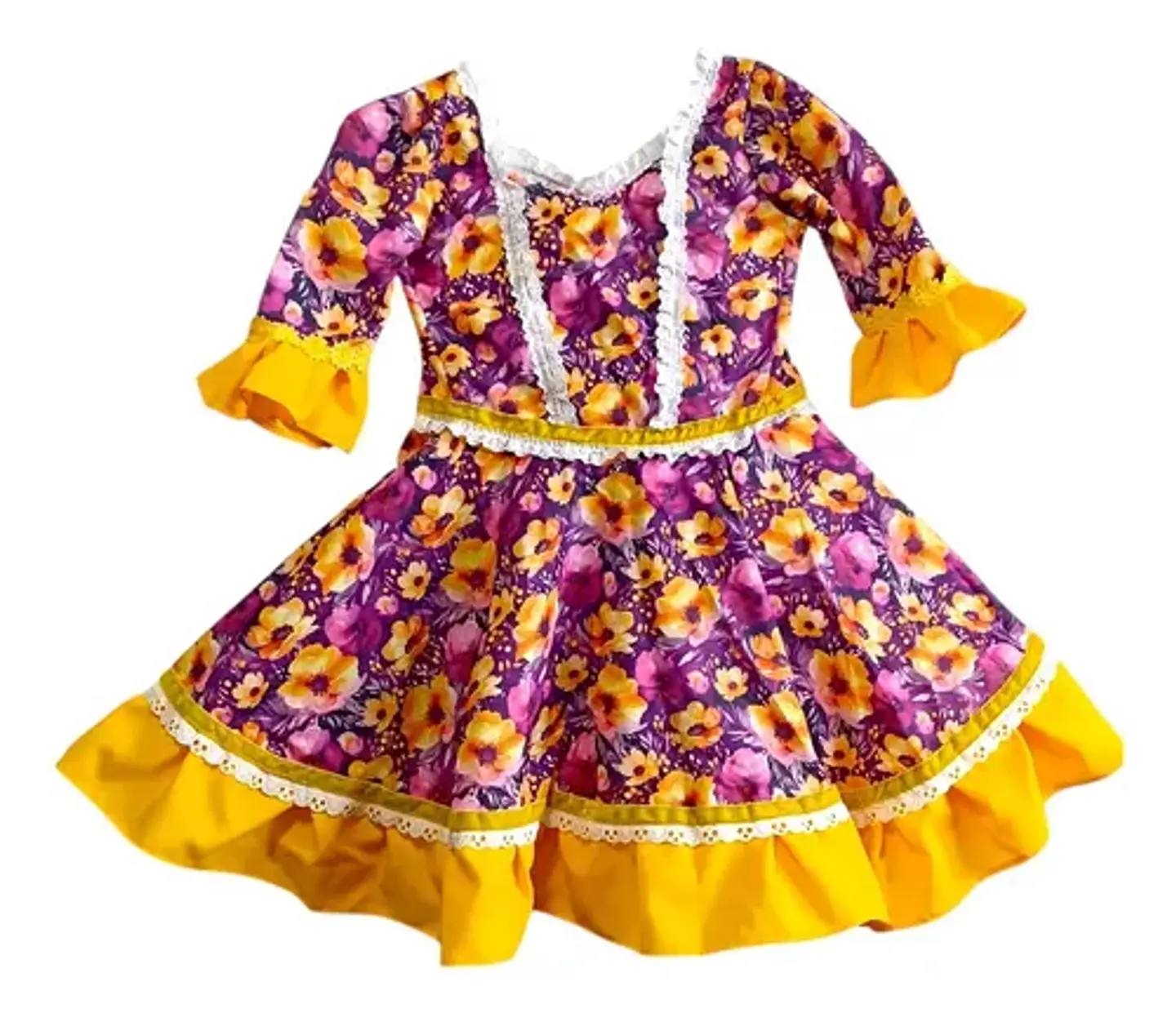 Vestido Huasa China Manga 3/4 -  Para Niña De 6 A 7 Años 5