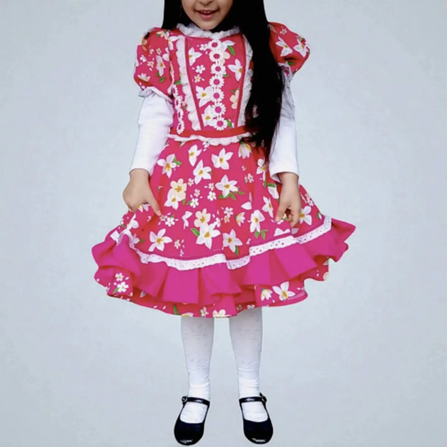 Vestido De Huasa China Para Niña 5 A 6 Años - Fondo Fucsia 2