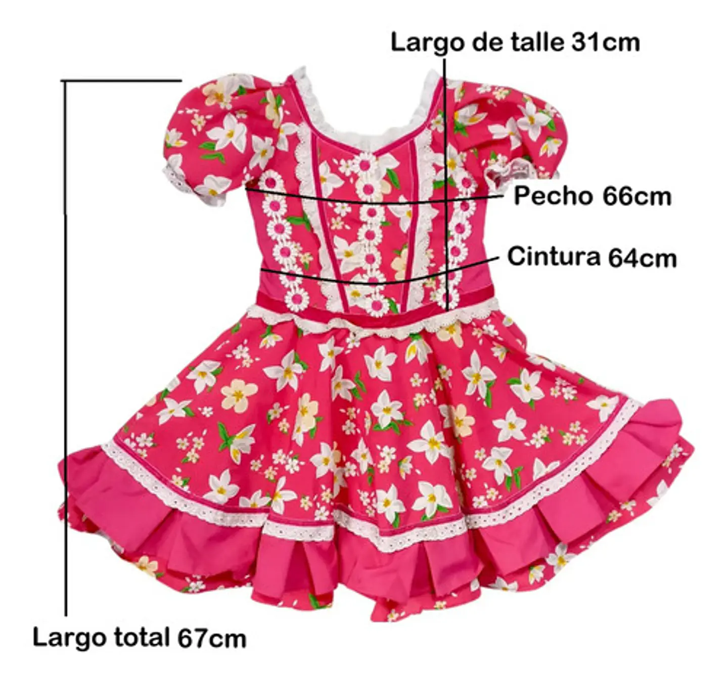 Vestido De Huasa China Para Niña 5 A 6 Años - Fondo Fucsia 10