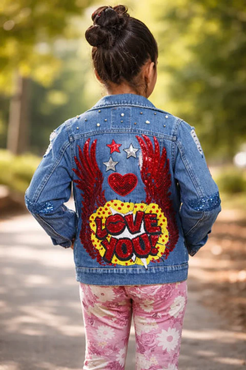 Chaqueta Mezclilla Con Apli. Lentejuelas Para Niñas 5-7 Años