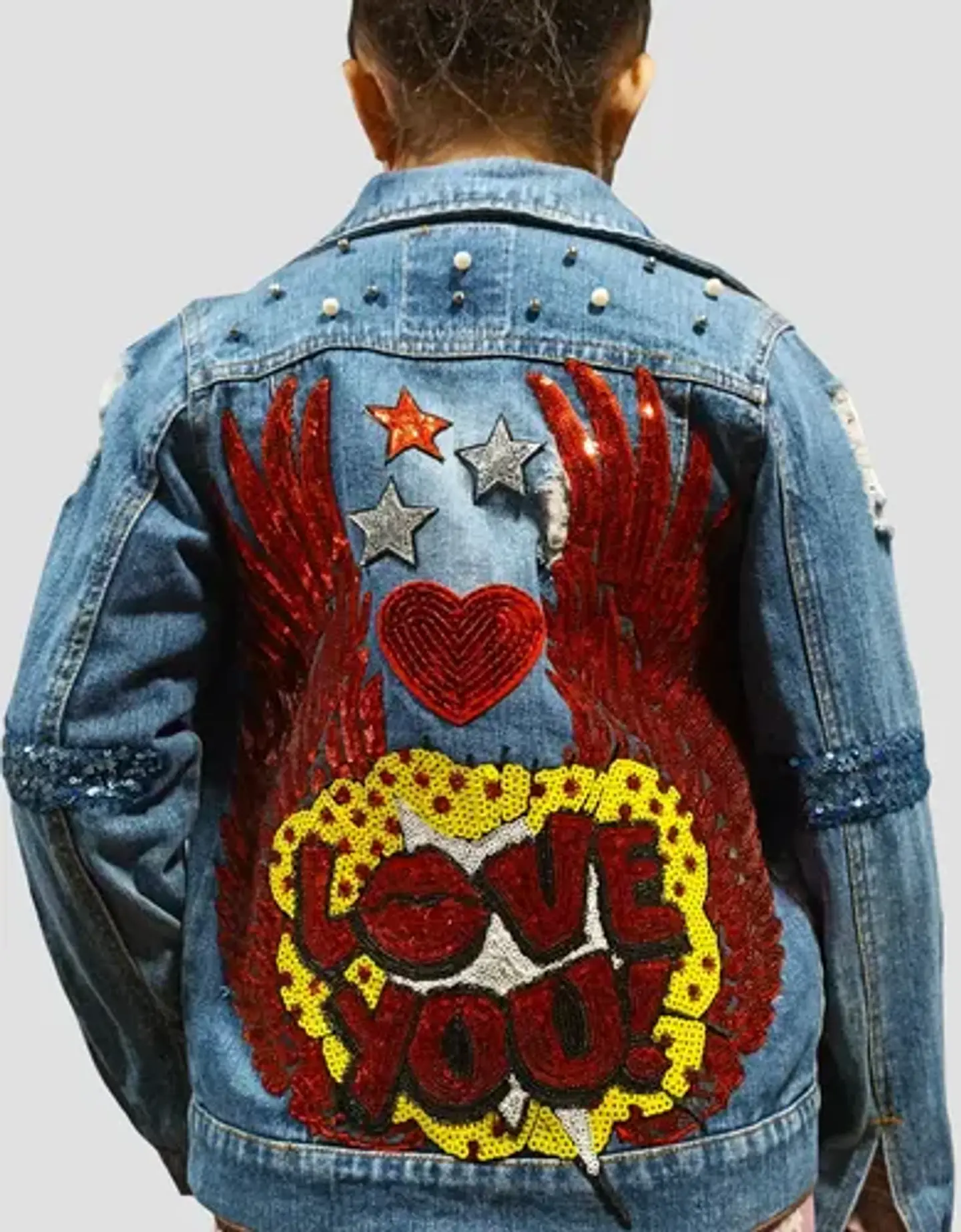 Chaqueta Mezclilla Con Apli. Lentejuelas Para Niñas 5-7 Años 2