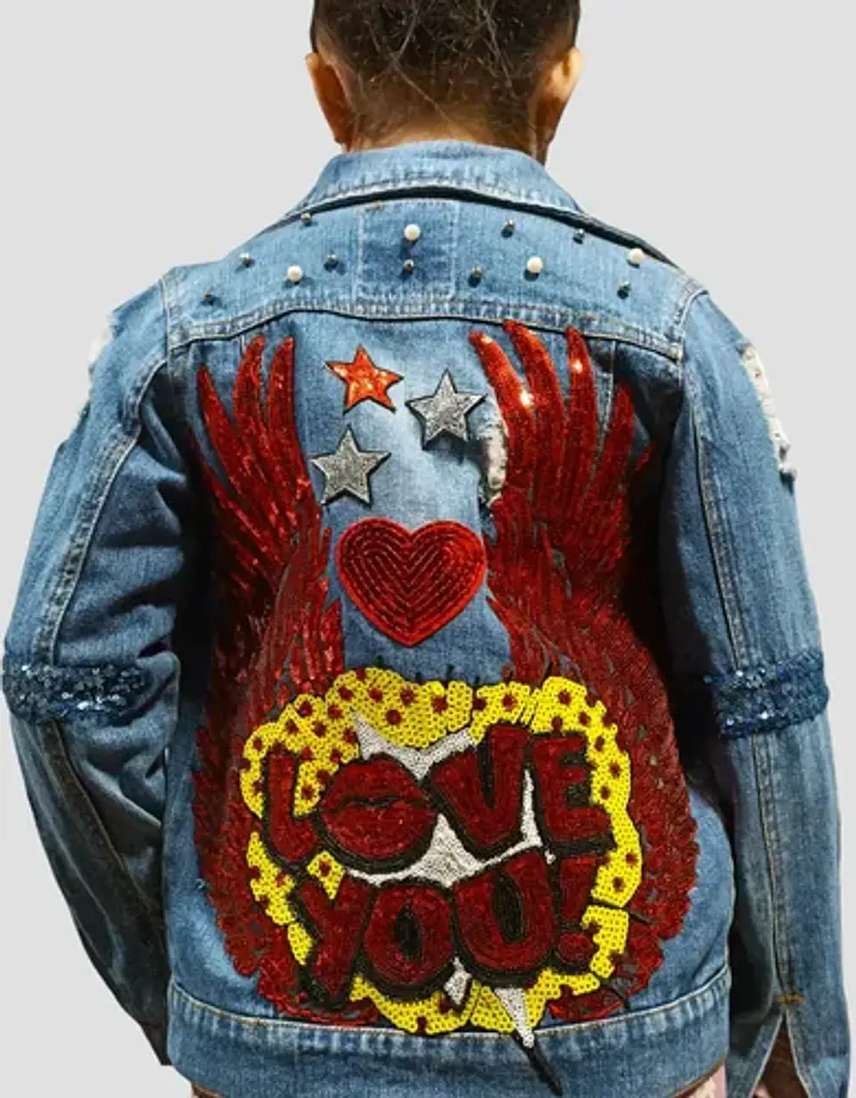 Chaqueta Mezclilla Con Apli. Lentejuelas Para Niñas 5-7 Años 2