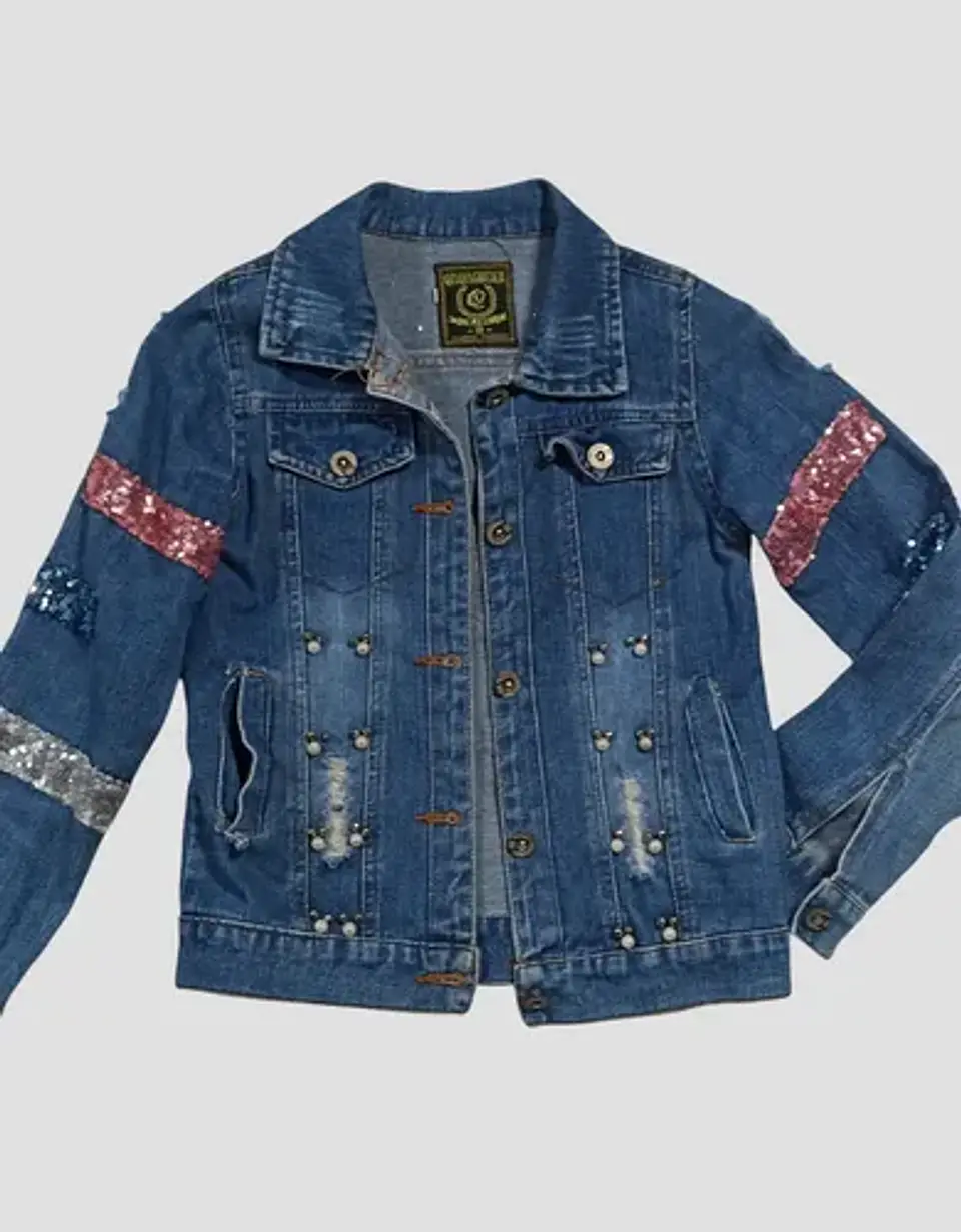 Chaqueta Mezclilla Con Apli. Lentejuelas Para Niñas 5-7 Años 3