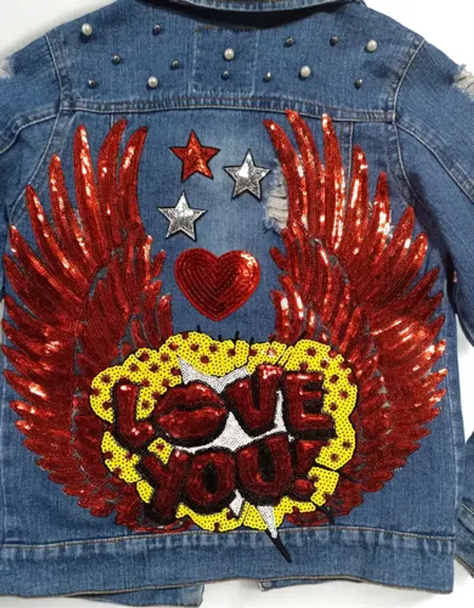 Chaqueta Mezclilla Con Apli. Lentejuelas Para Niñas 5-7 Años 5