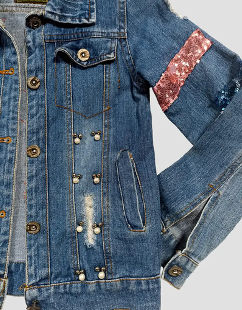 Chaqueta Mezclilla Con Apli. Lentejuelas Para Niñas 5-7 Años 6