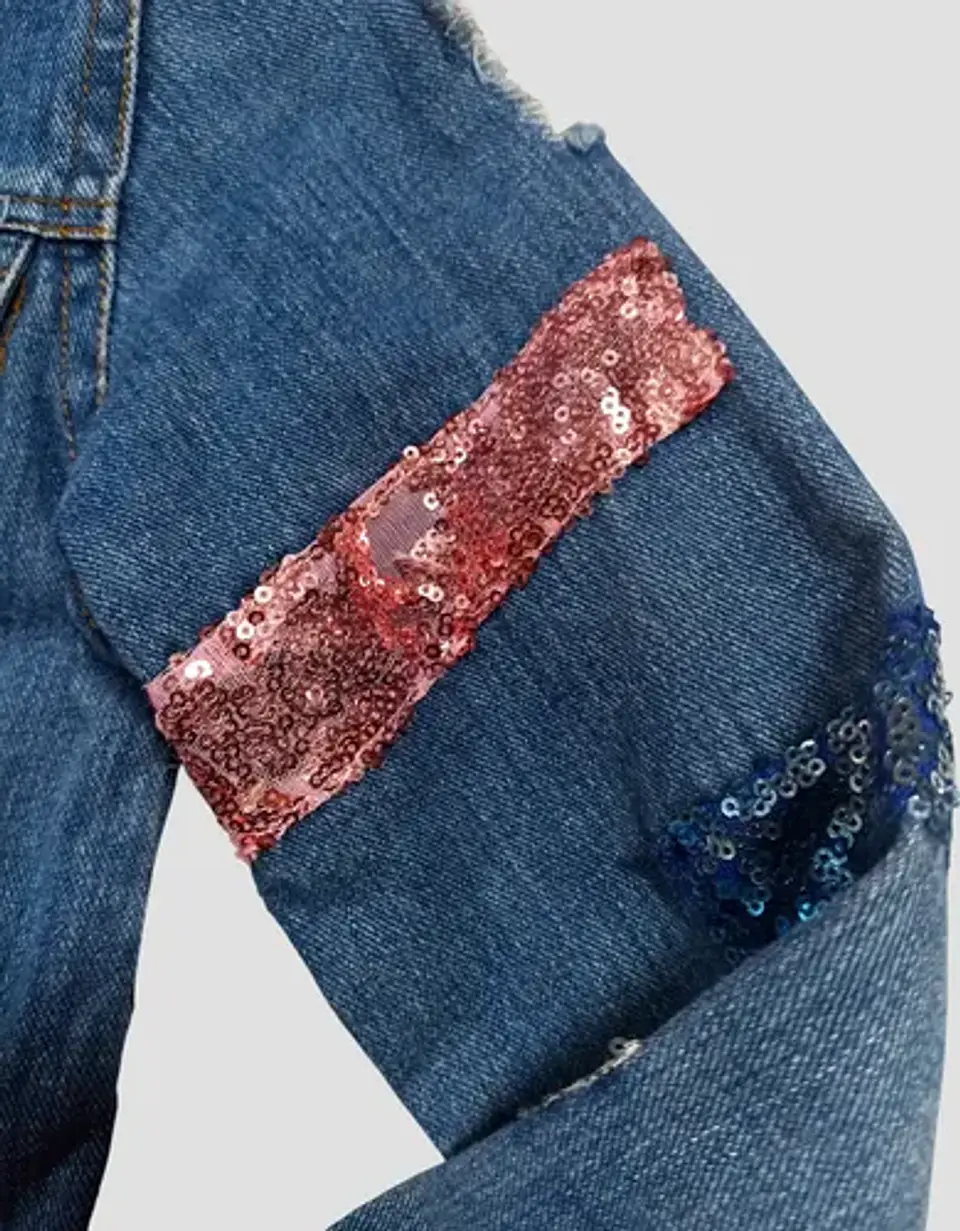 Chaqueta Mezclilla Con Apli. Lentejuelas Para Niñas 5-7 Años 7