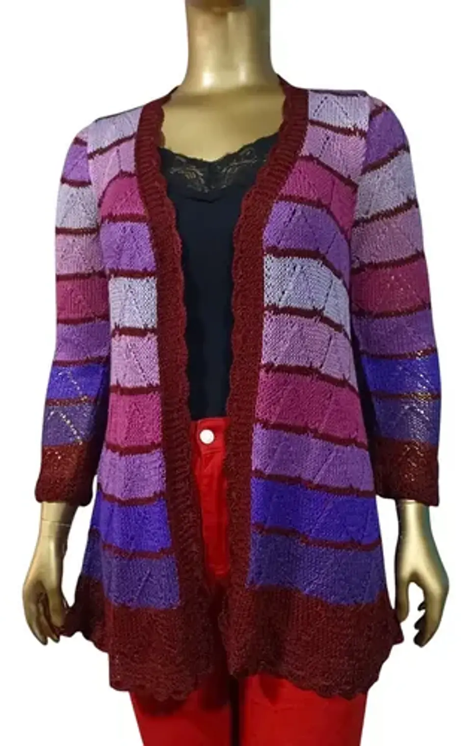 Cardigan De Hilo Tejido A Mano Talla M - L 2