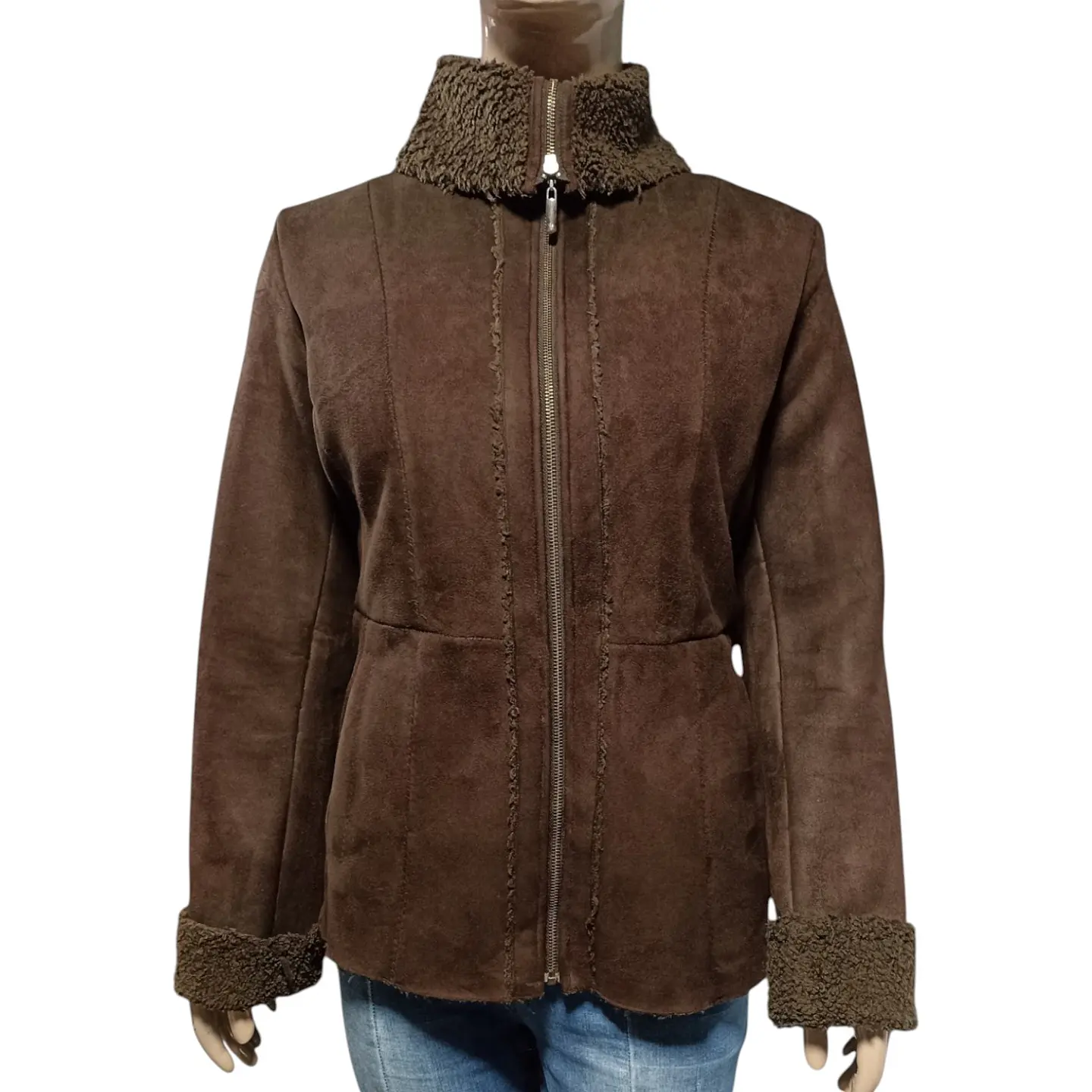 Chaqueta Gamulán Cuello Alto de Gamuza y Piel Sintética Talla L 2