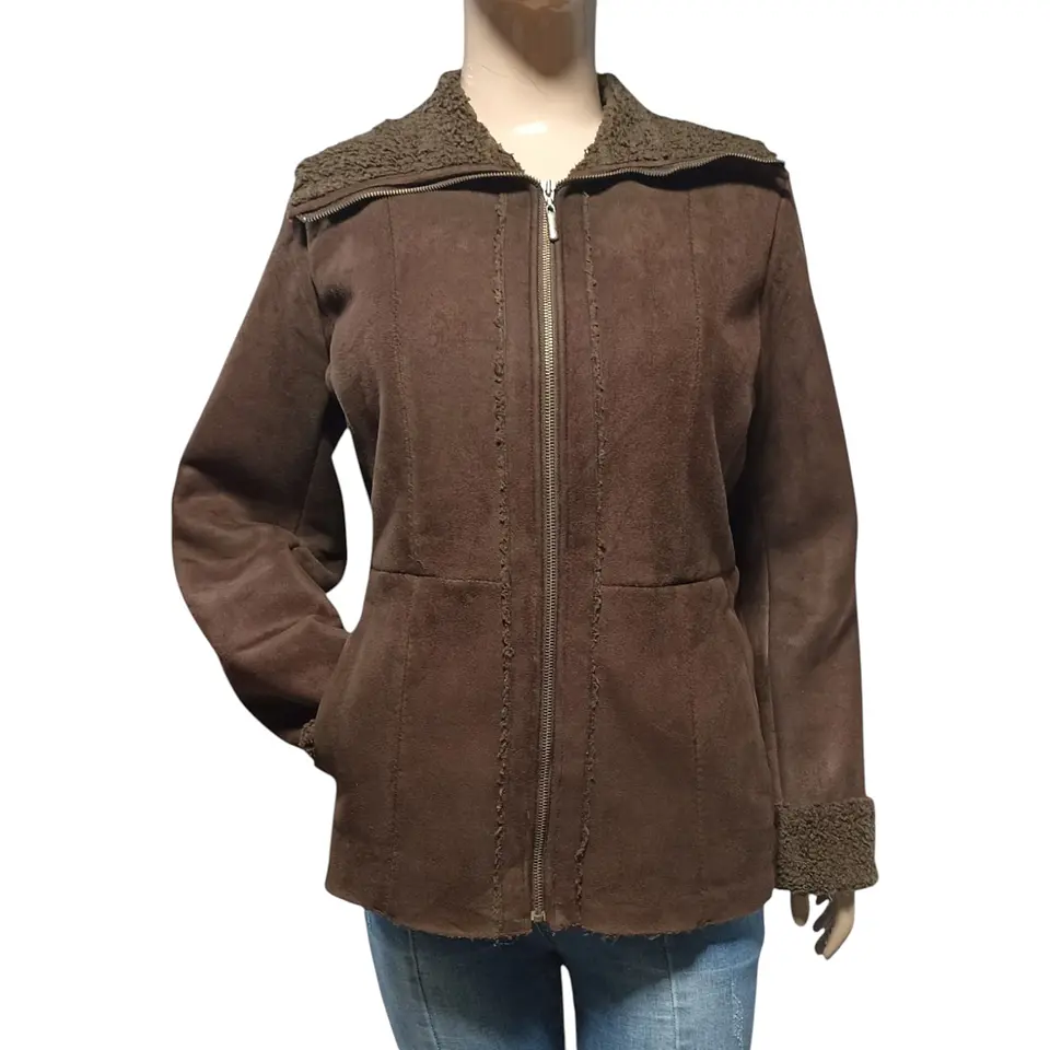 Chaqueta Gamulán Cuello Alto de Gamuza y Piel Sintética Talla L 3