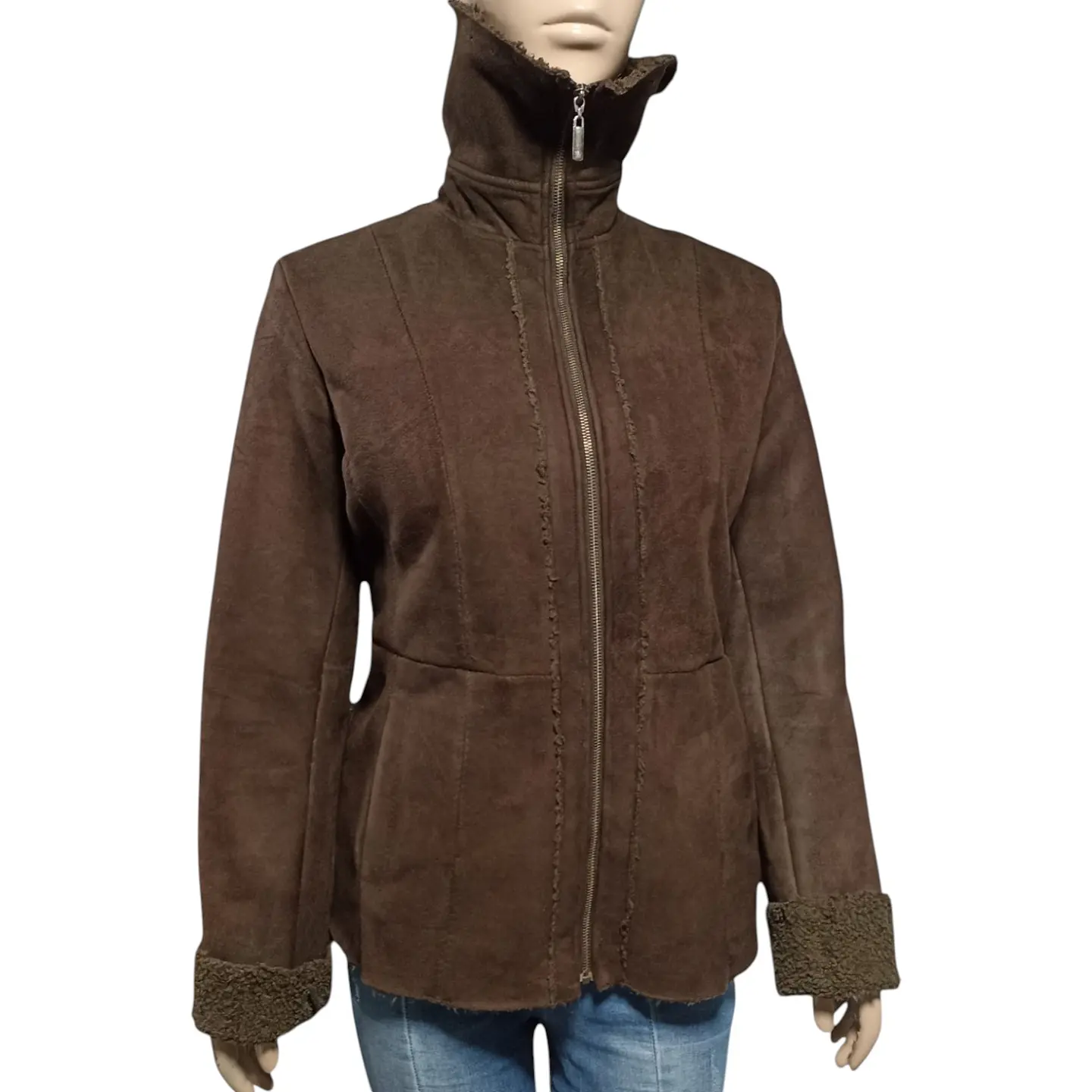 Chaqueta Gamulán Cuello Alto de Gamuza y Piel Sintética Talla L 4