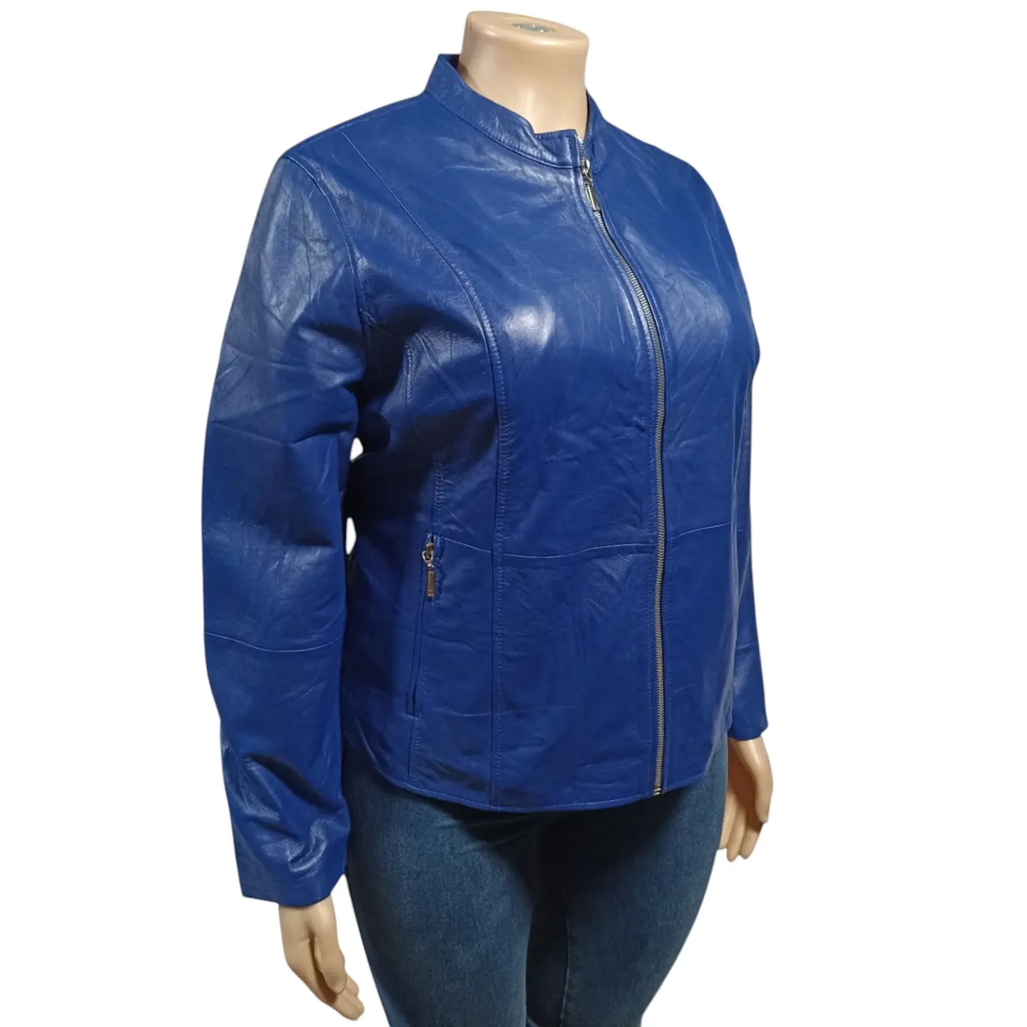 Chaqueta de Azul Cuero Genuino Jessica London Talla 2XL 3