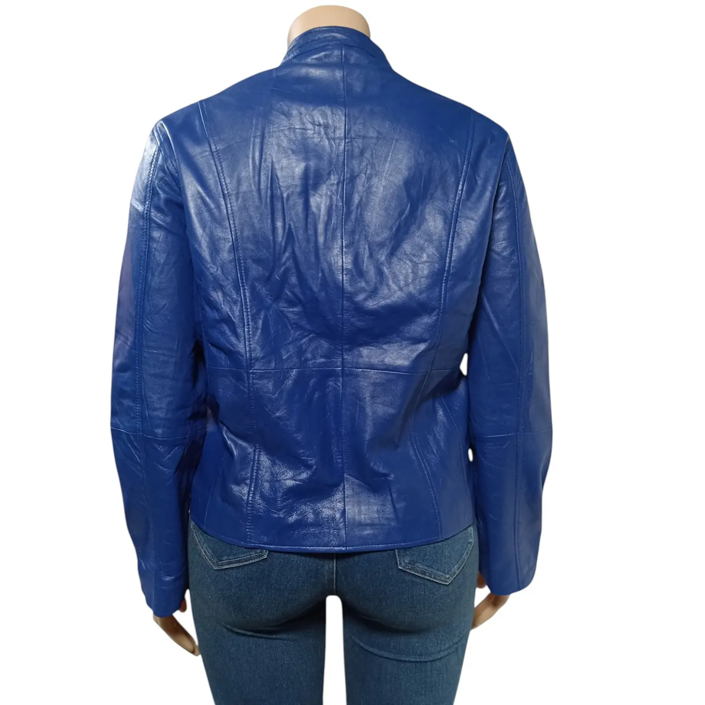 Chaqueta de Azul Cuero Genuino Jessica London Talla 2XL 5