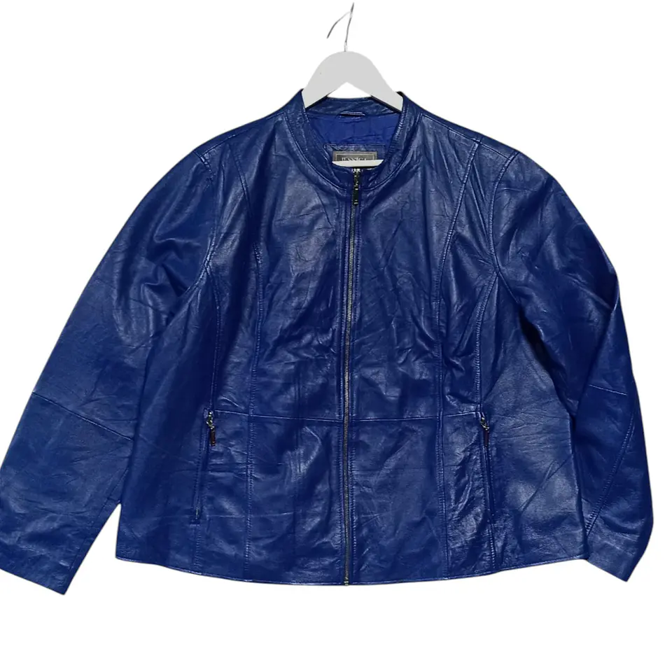 Chaqueta de Azul Cuero Genuino Jessica London Talla 2XL 6