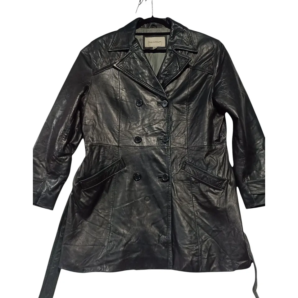 Gabardina Vintage De Cuero Genuino Enzo Angiolini - Talla L 7