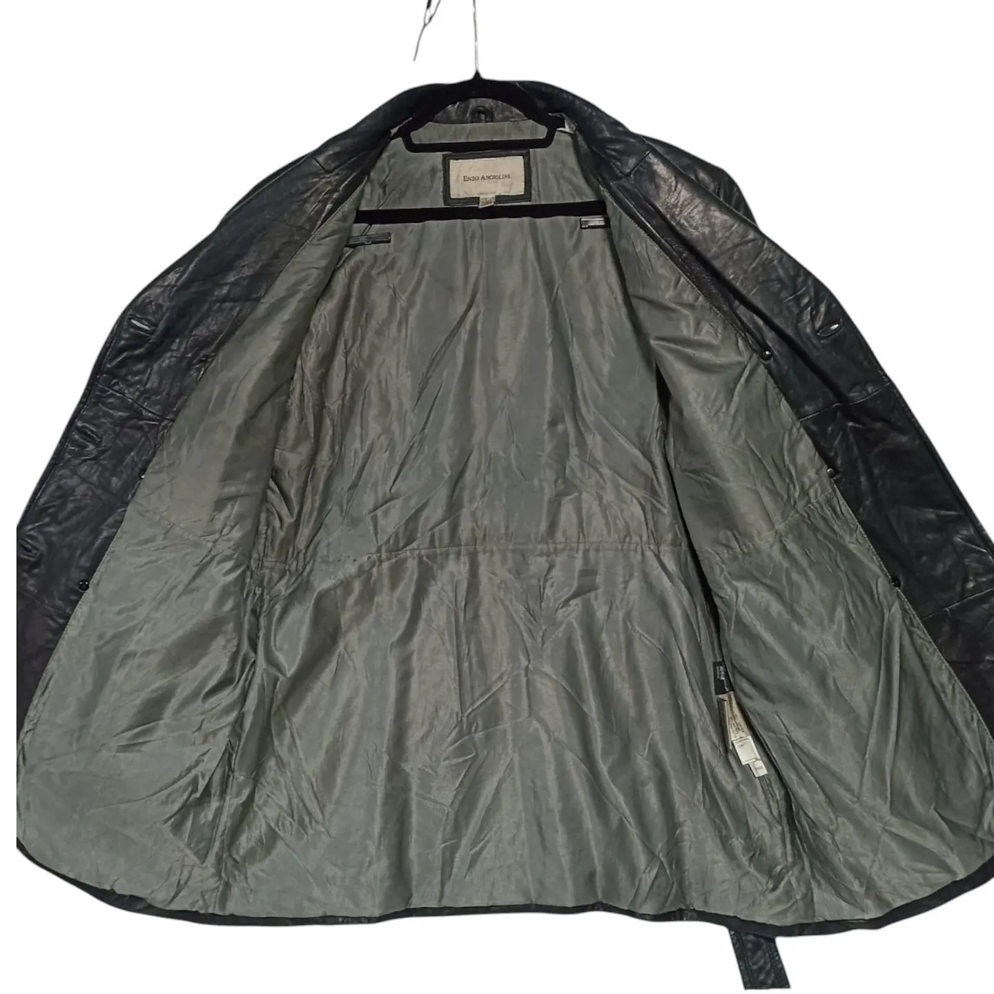 Gabardina Vintage De Cuero Genuino Enzo Angiolini - Talla L 9