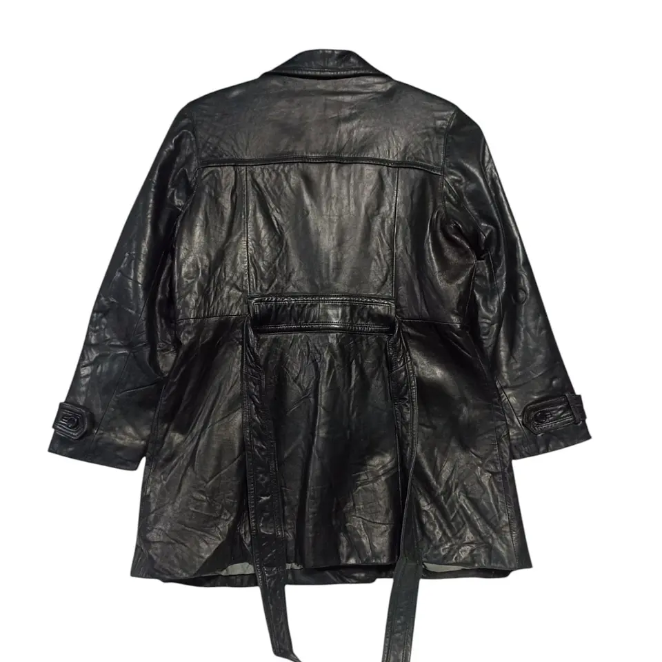 Gabardina Vintage De Cuero Genuino Enzo Angiolini - Talla L 8
