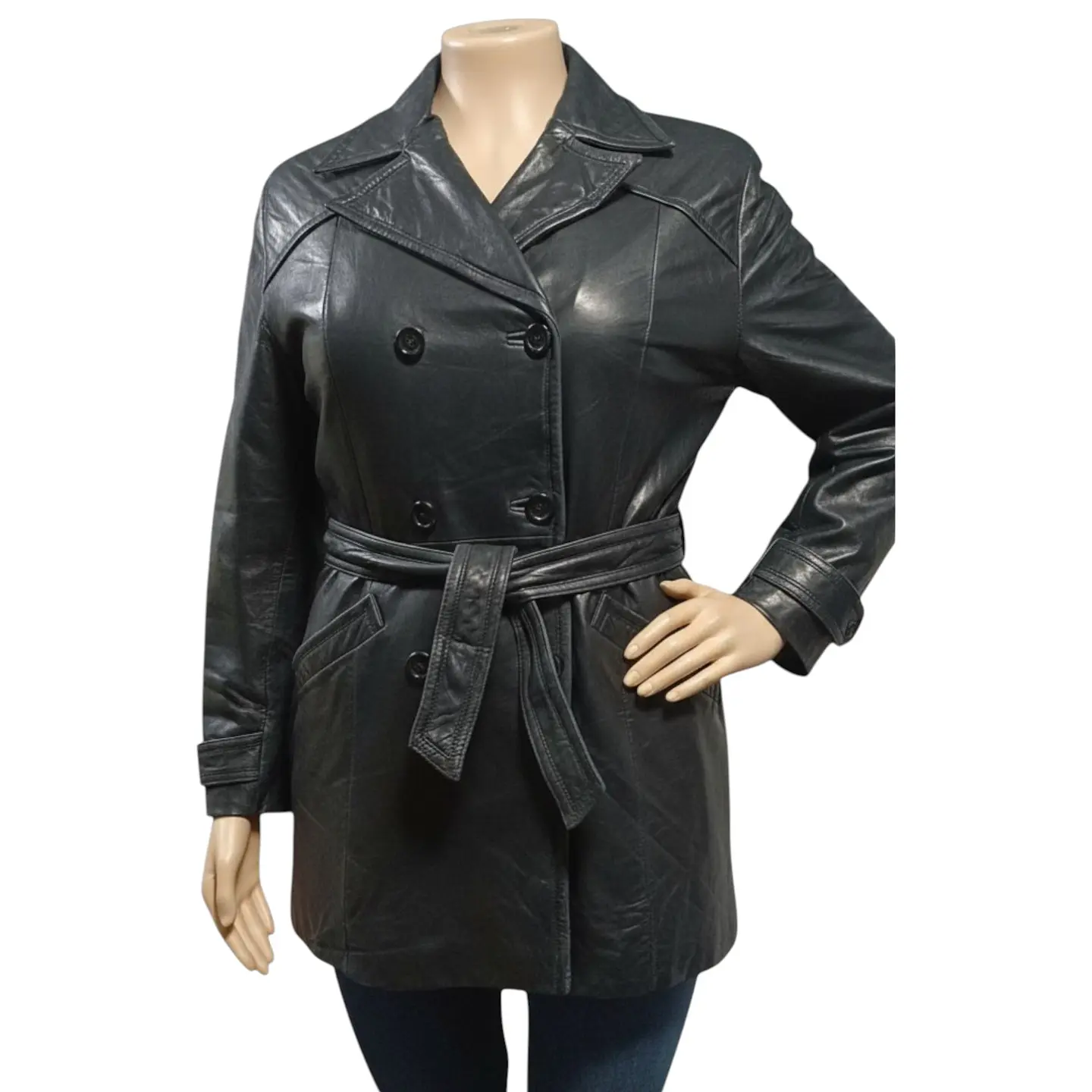 Gabardina Vintage De Cuero Genuino Enzo Angiolini - Talla L 4