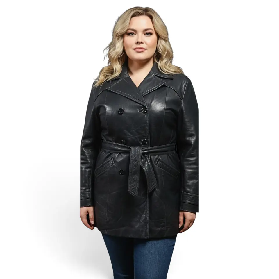 Gabardina Vintage De Cuero Genuino Enzo Angiolini - Talla L 1