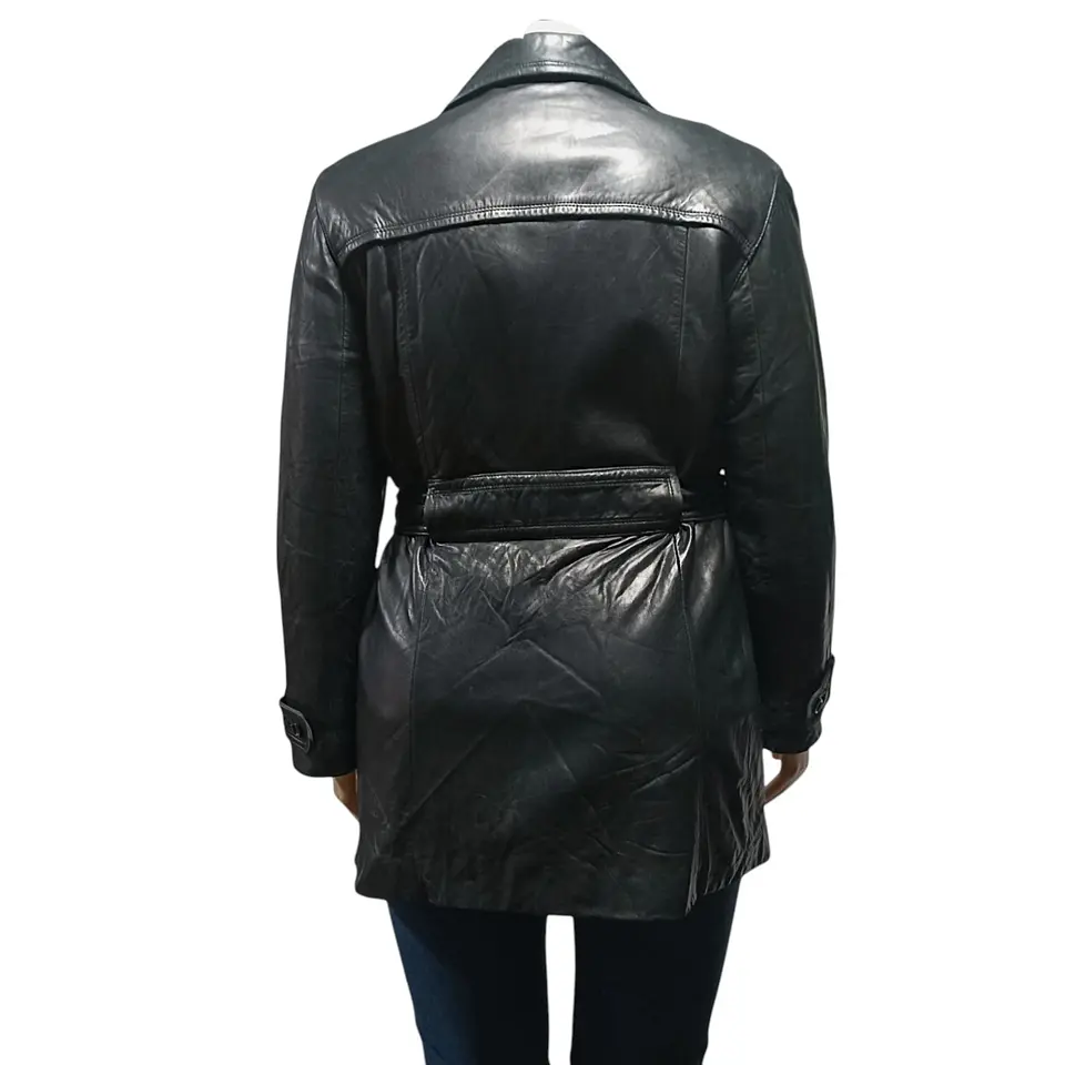 Gabardina Vintage De Cuero Genuino Enzo Angiolini - Talla L 5