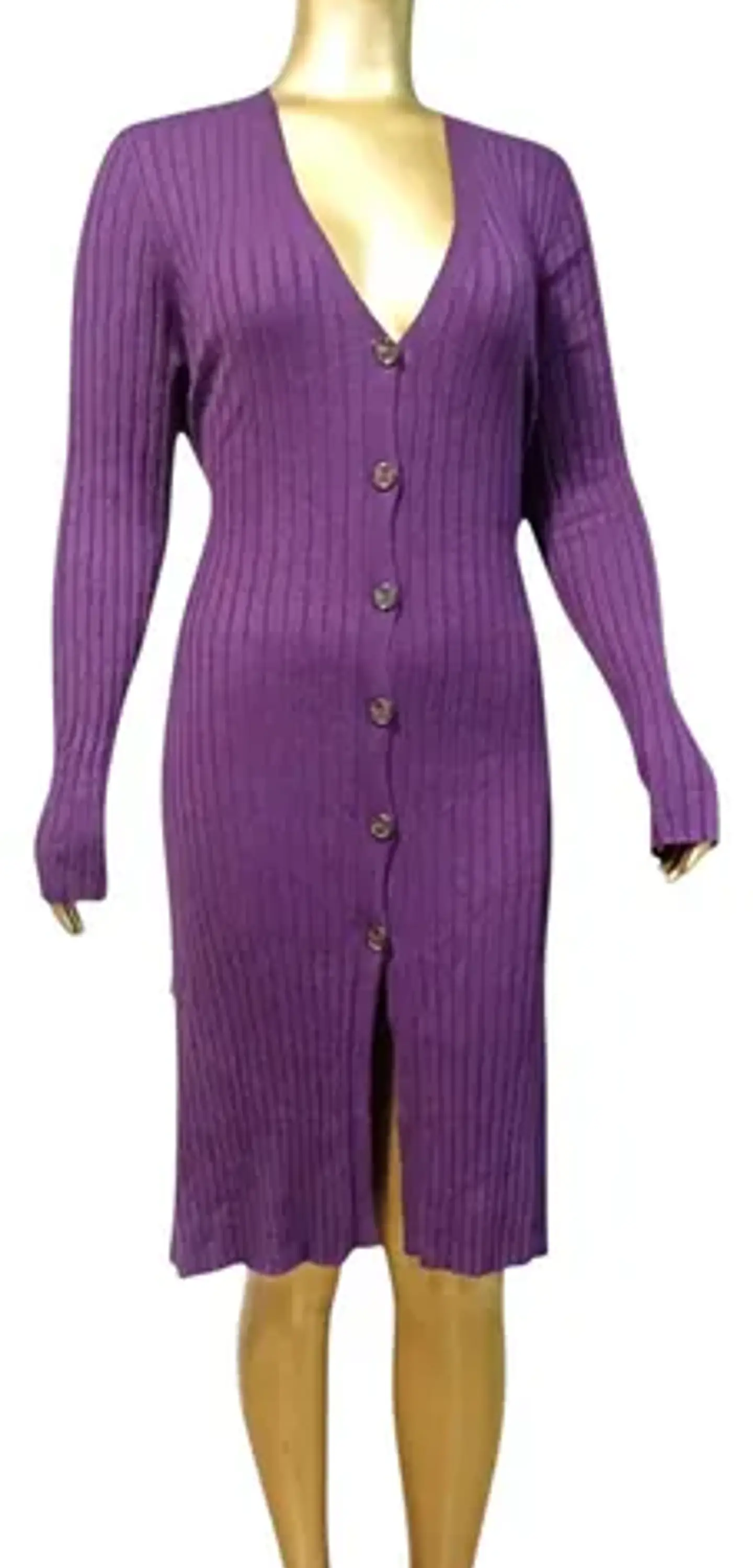 Cardigan Largo Acanalado Tipo Vestido Elegante - Talla L 2