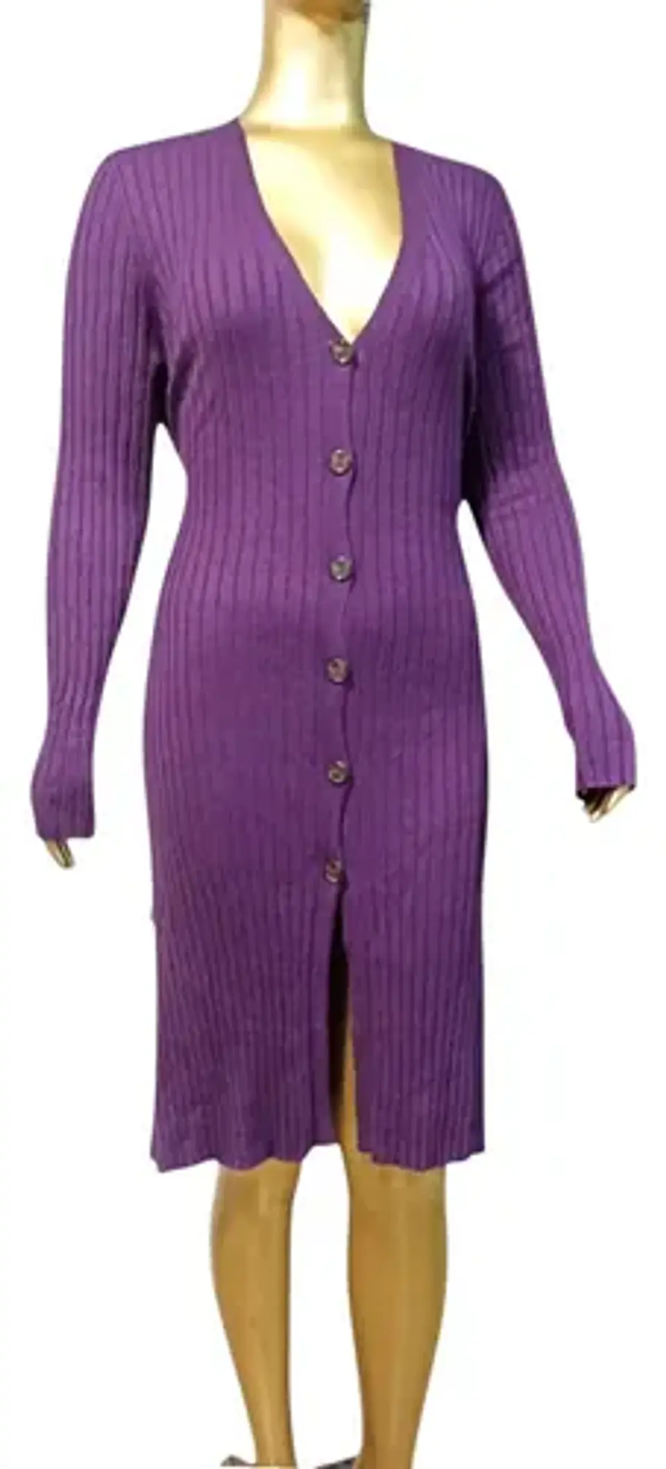 Cardigan Largo Acanalado Tipo Vestido Elegante - Talla L 2