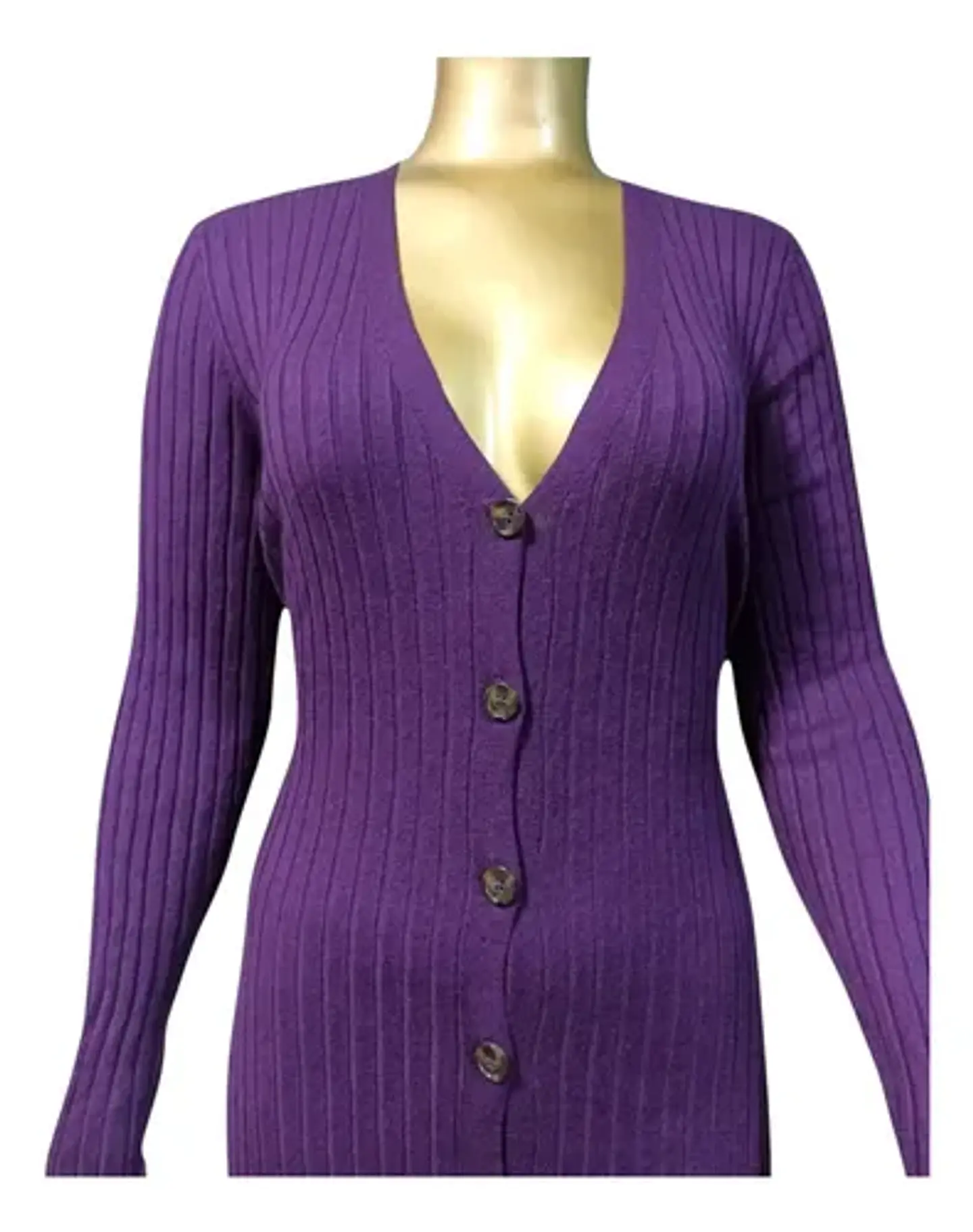Cardigan Largo Acanalado Tipo Vestido Elegante - Talla L 3