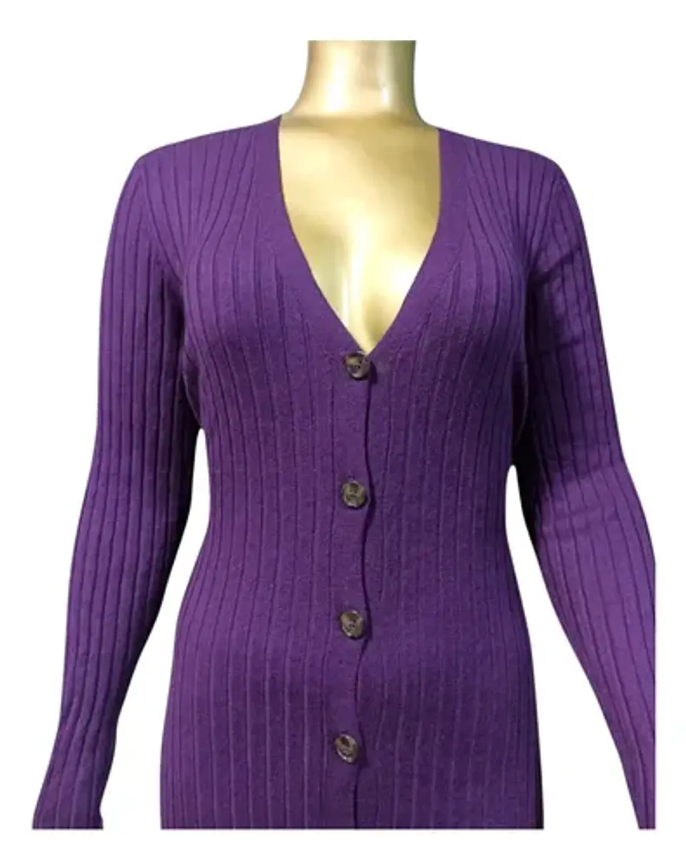 Cardigan Largo Acanalado Tipo Vestido Elegante - Talla L 3