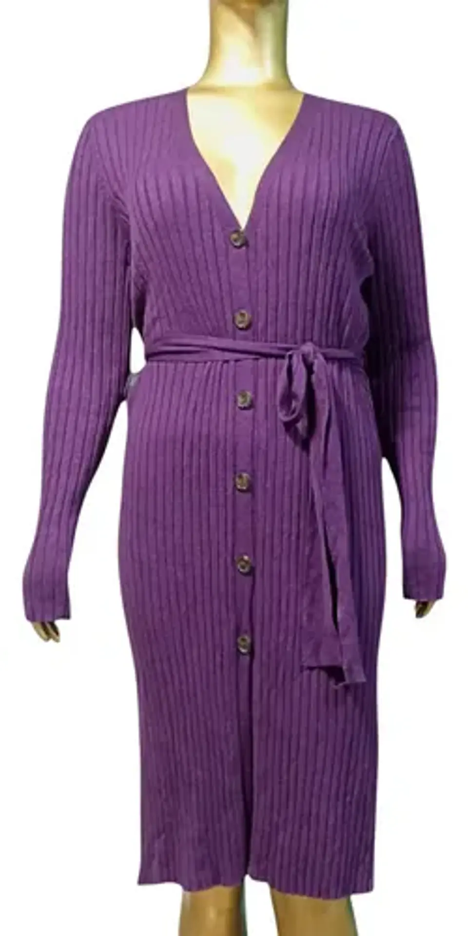 Cardigan Largo Acanalado Tipo Vestido Elegante - Talla L 4